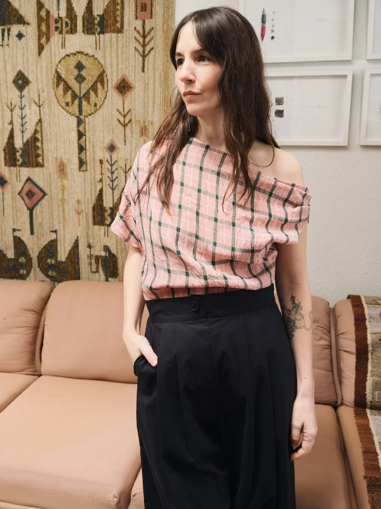 @rachelcomey Mata Top in Pink Arrotino Plaid &amp; black poplin Coxsone pant 💕