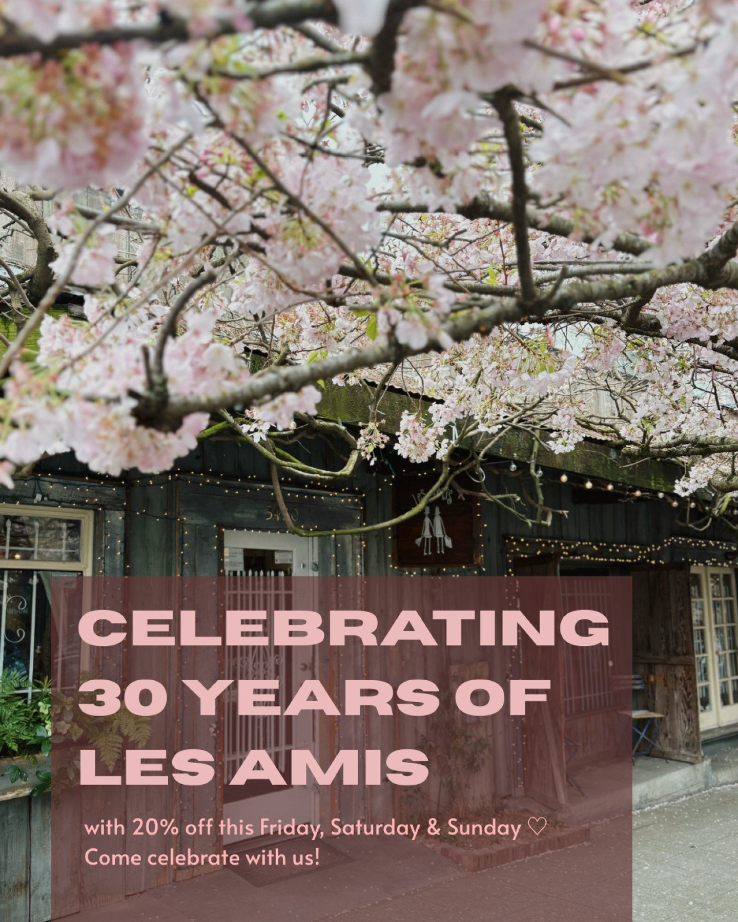 We're turning 30! 

We're celebrating 30 amazing years in this little shop with 20% off everything (including new arrivals!) this Friday-Sunday to say thank you- without you, we wouldn't be here 💕 

We also have Les Amis hats for sale! Stop by to sn