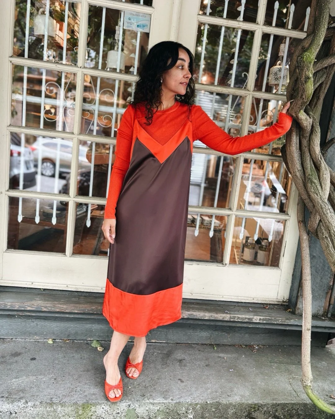 The Framed Slip Dress in Soil and long sleeve Heirloom Tee in Orange Red from @6397_news 😍