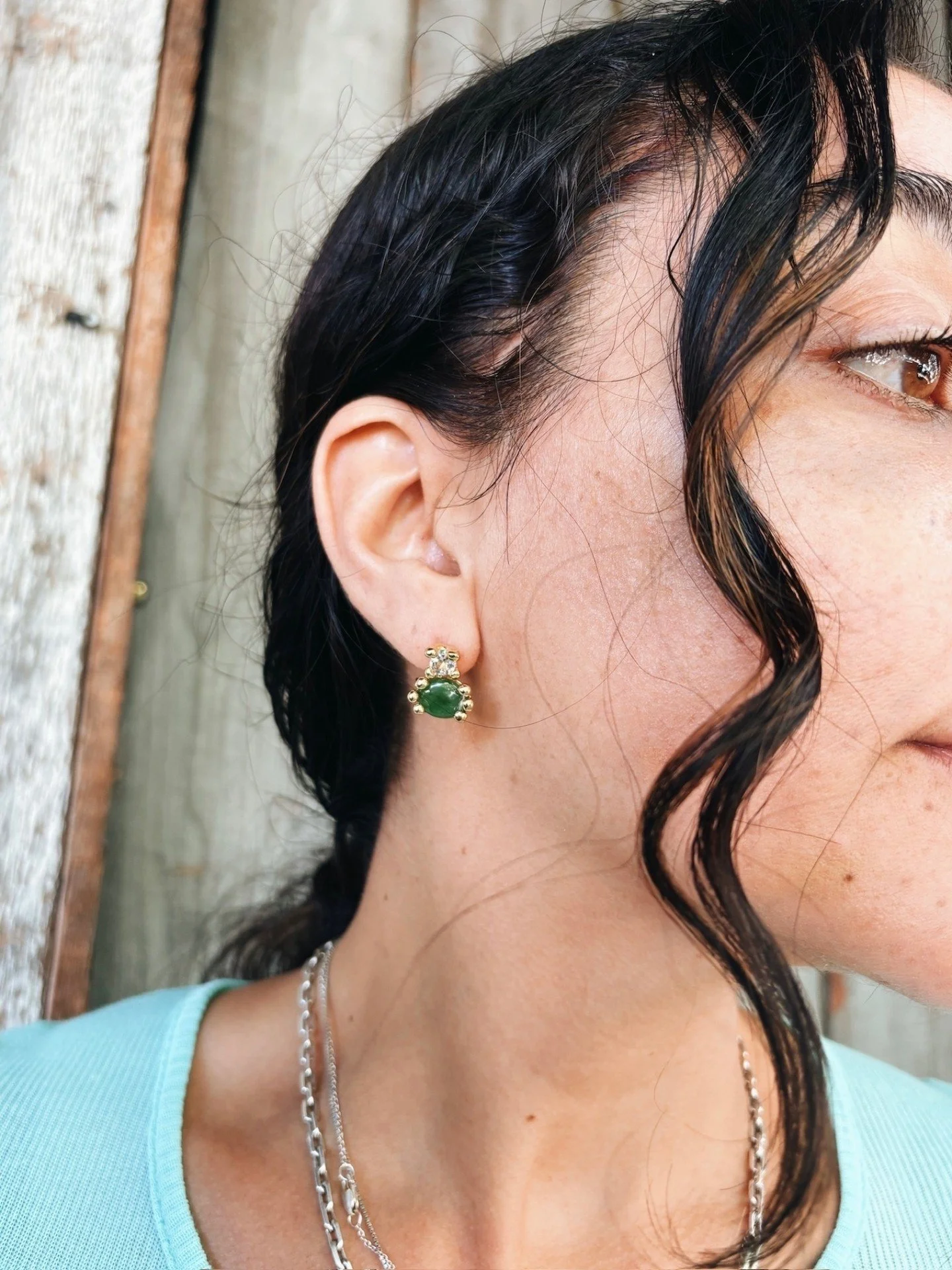 The Dotto Bug Drops in Jade and Green Amethyst from @farisjewelry ✨ swipe to see them in Carnelian and Pineapple Jasper