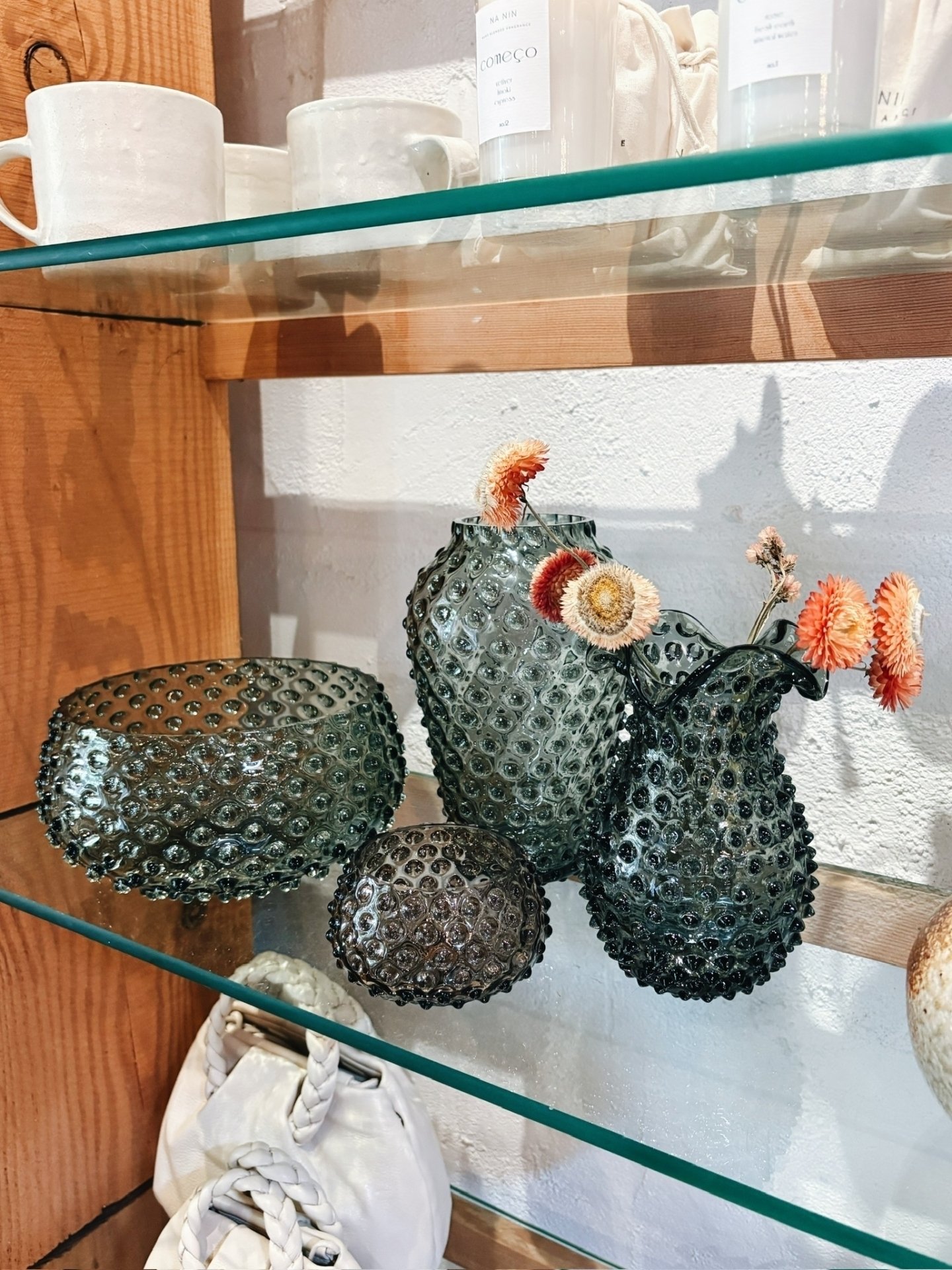 Hobnail Glassware from @wantmaure in Charcoal and Smoky Amaro 🫶 Open today 11-6!