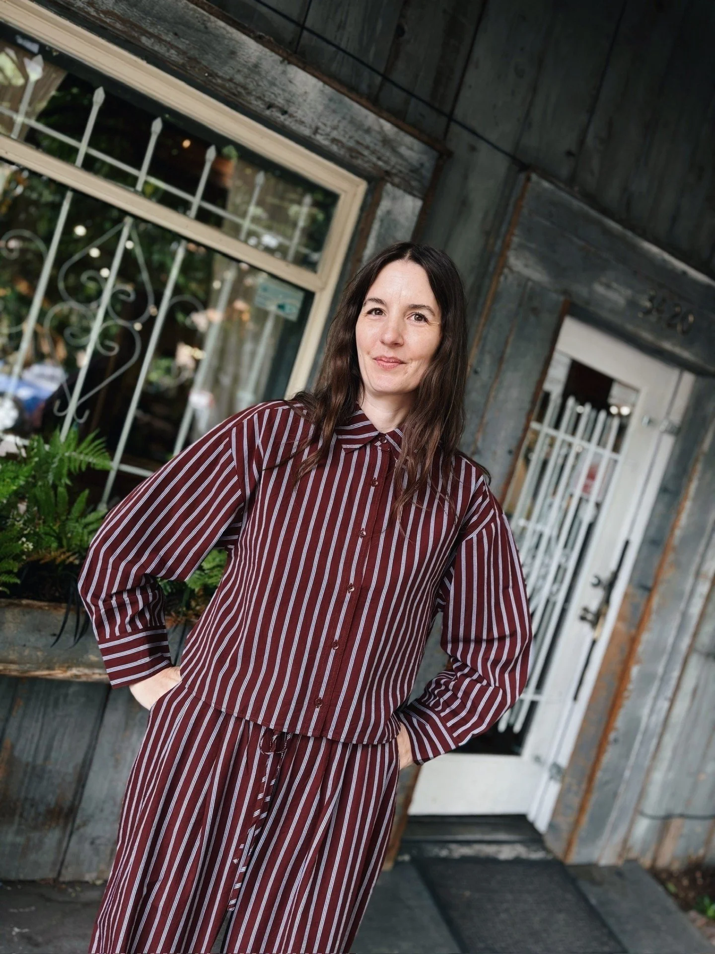 New arrivals from @apieceapart 🤩 The Cropped Isolde Button Down &amp; Everyday Pull-On Pant in Spice Multi-Stripe