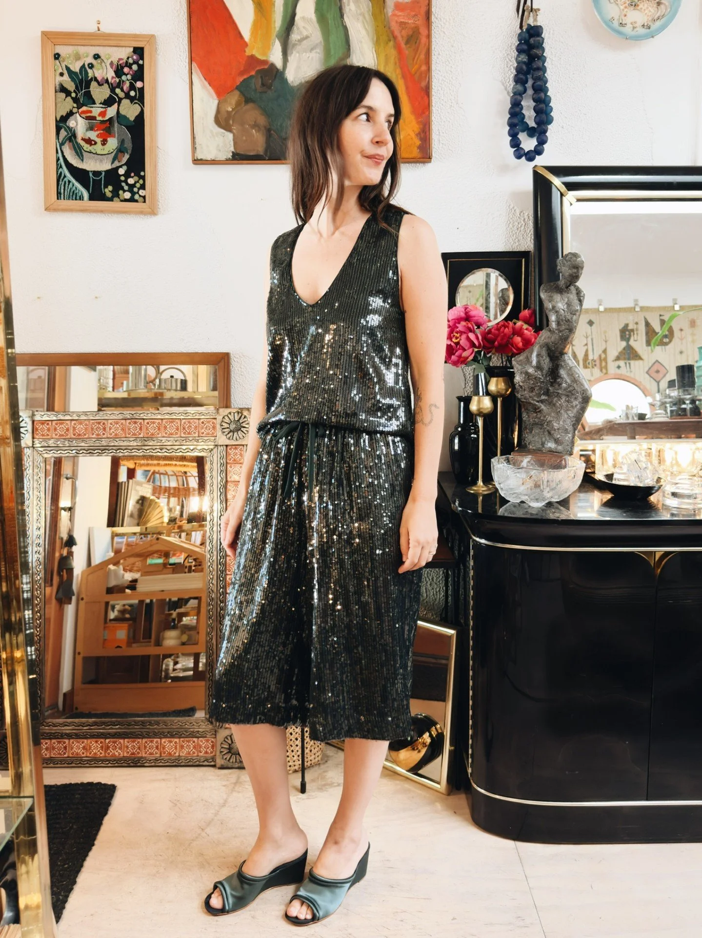 Jolli Tank and Cassio Short in Forest Cluster Sequins 🌲