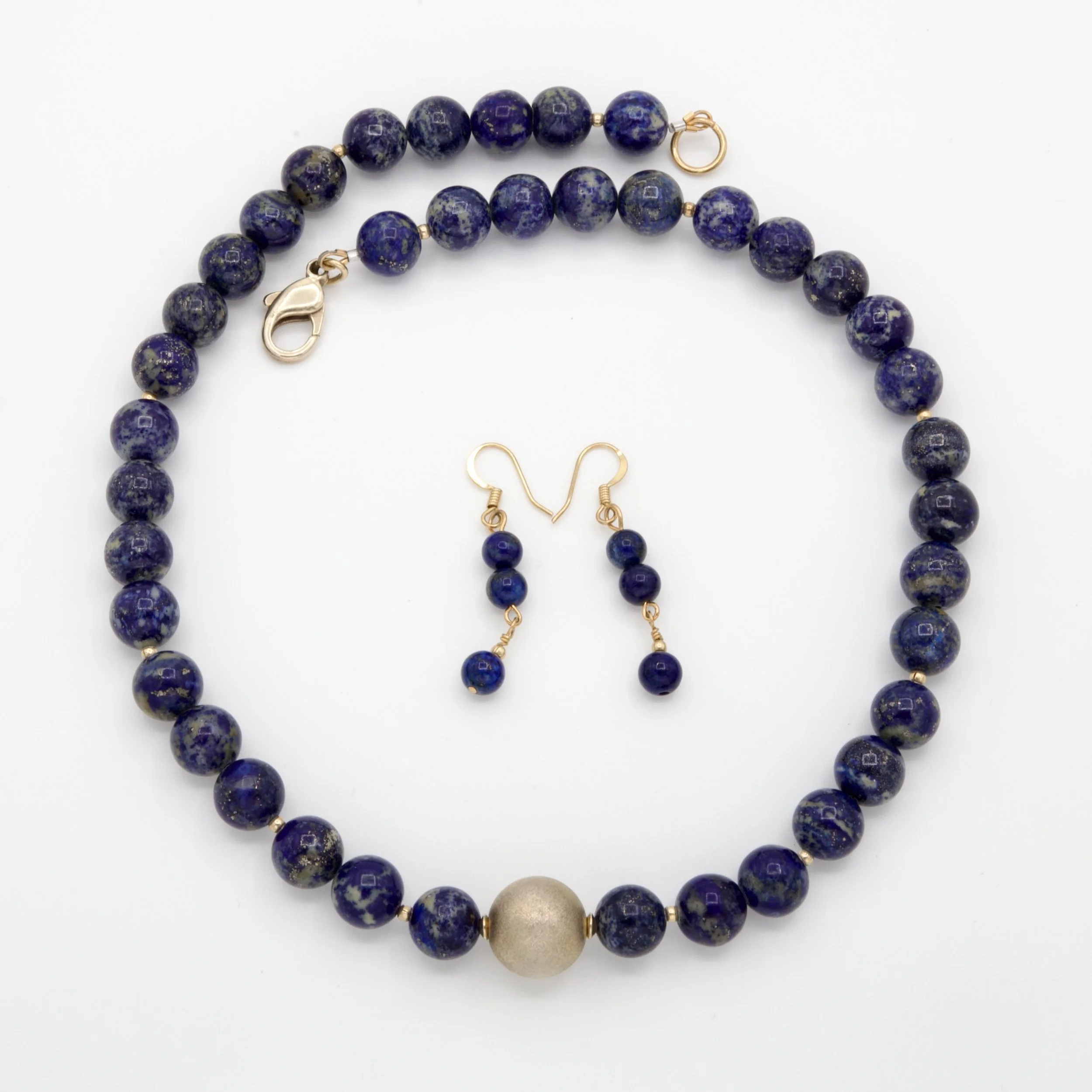 Lapis Lazuli and Vermeil Necklace & Earrings Set - #7824