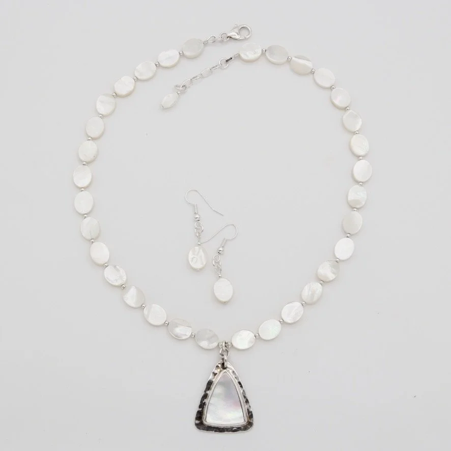 Mother-of-Pearl and Sterling Silver Necklace & Earrings Set - #2880