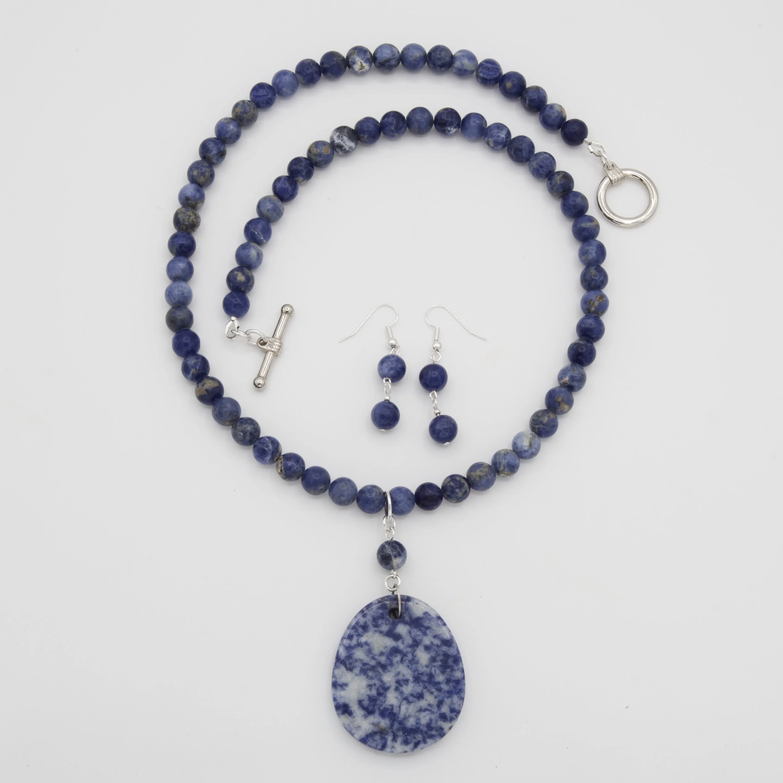 Sodalite Pendant on Sodalite Necklace with Matching Earrings - #7414