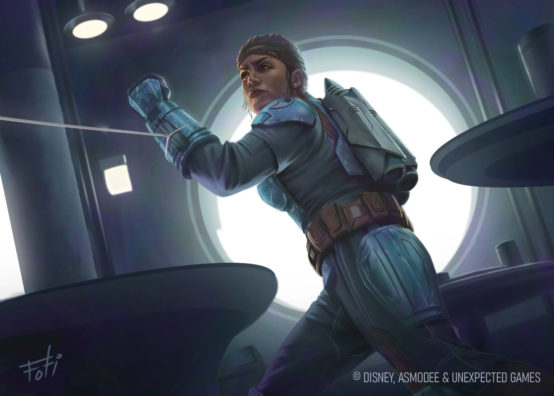 Koska Reeves art for the Mandalorian Adventures: Rule of Two Star Wars board game for Unexpected Games
