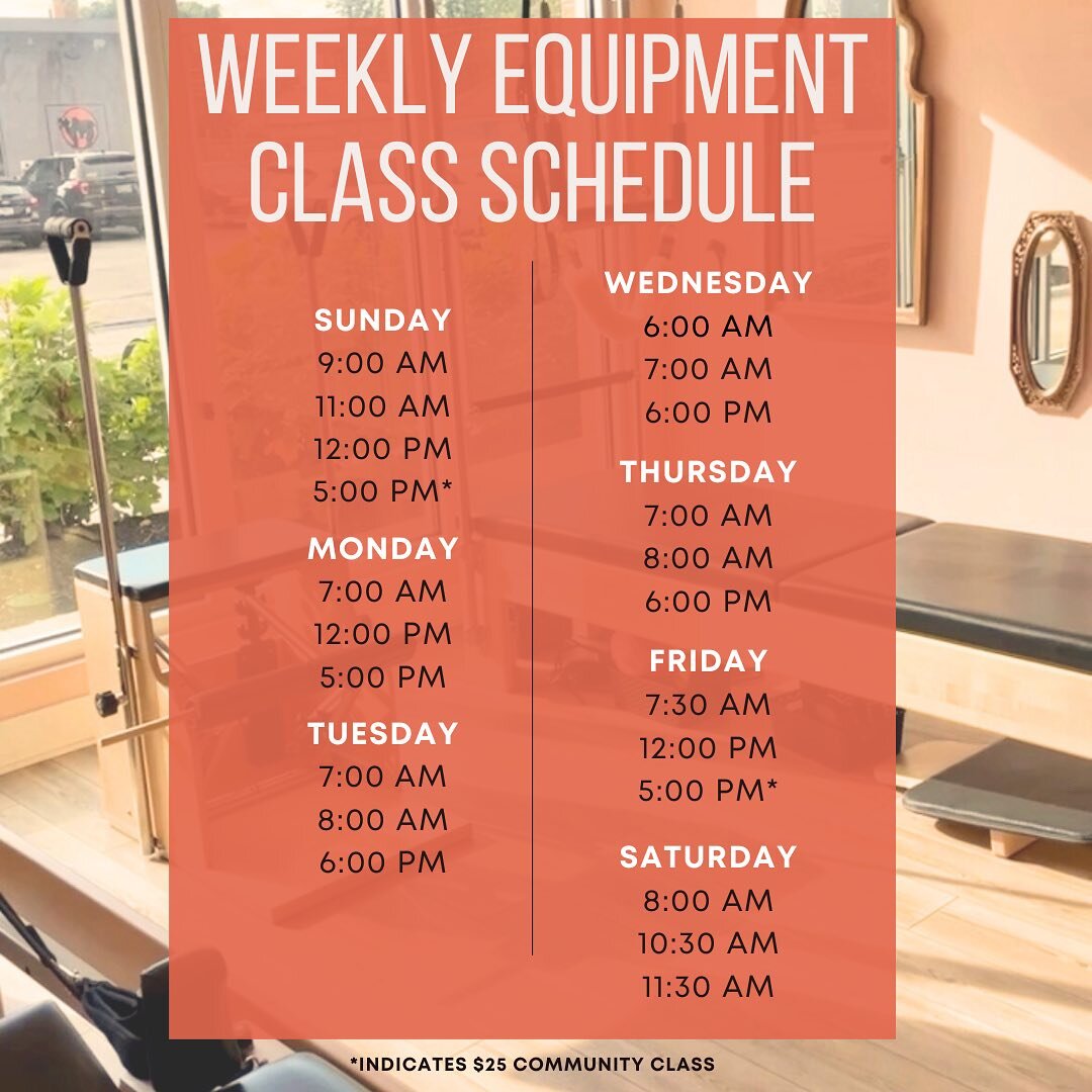 More classes, more instructor options! We are so excited to be offering so many more equipment group class options with something for everyone

NEW TIMES:
Monday @ 5:00 PM with Jeanine
Wednesday @ 6:00 AM with Paige
Wednesday @ 6:00 PM with Adrianna
