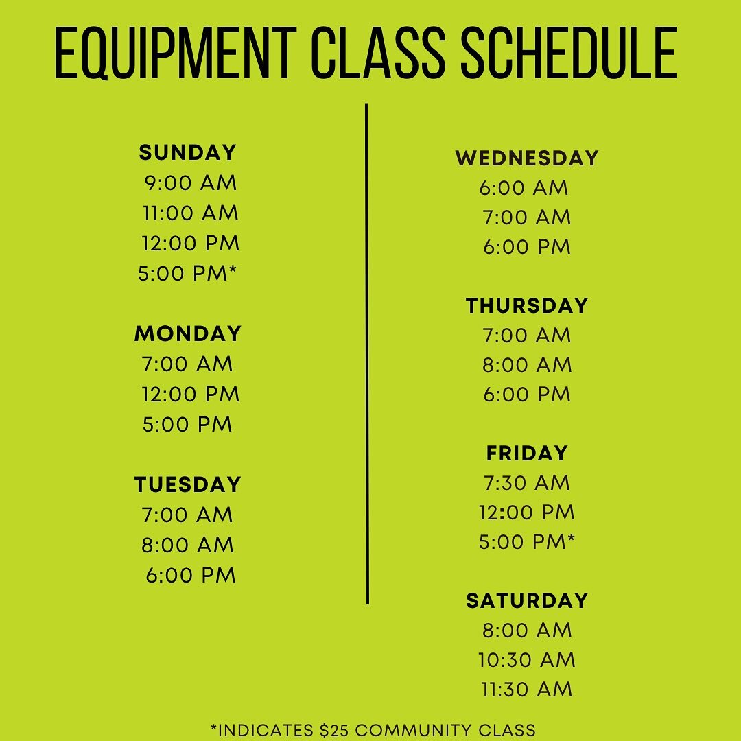 Been thinking about giving Pilates a try? Check out our new equipment class schedule with over 20 class options morning and evening🖤💪🏻
.
.
.
.
.
#indypilates #indy #pilatesreformer #indyfitness  #do317 #keepindyindie #pilatescadillac #pilatesmover