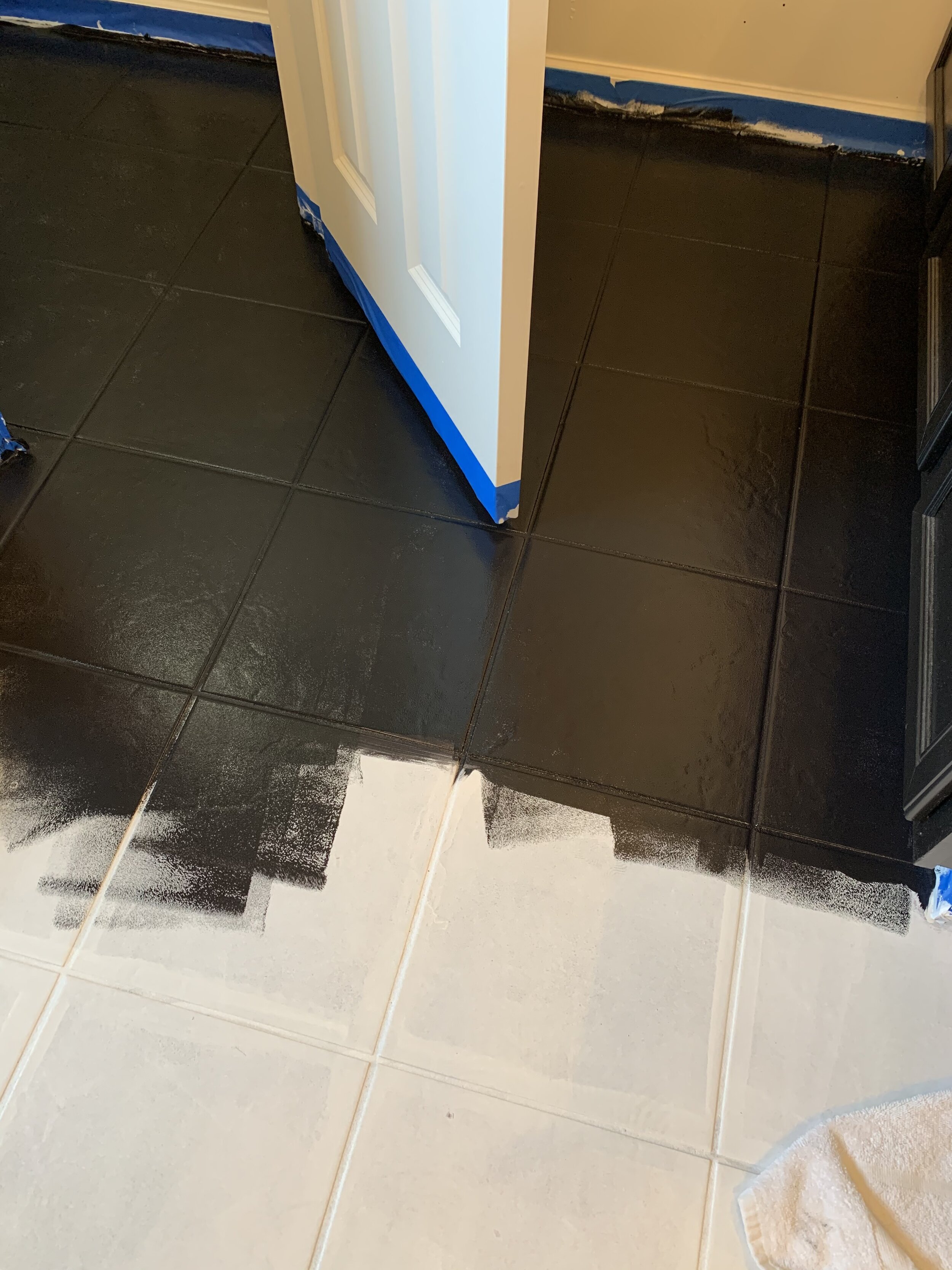 The tile floor went from brown to black.