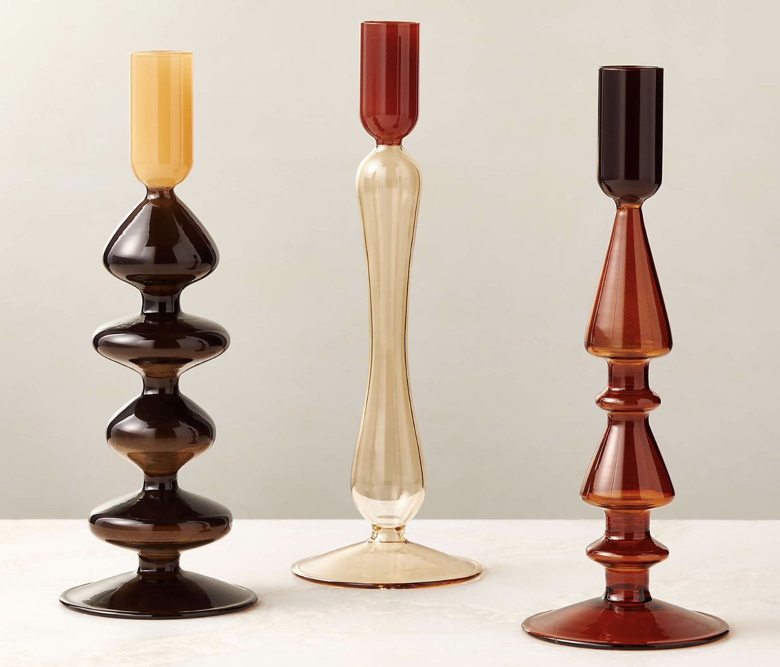 Kava Neutral Glass Taper Candle Holders 
