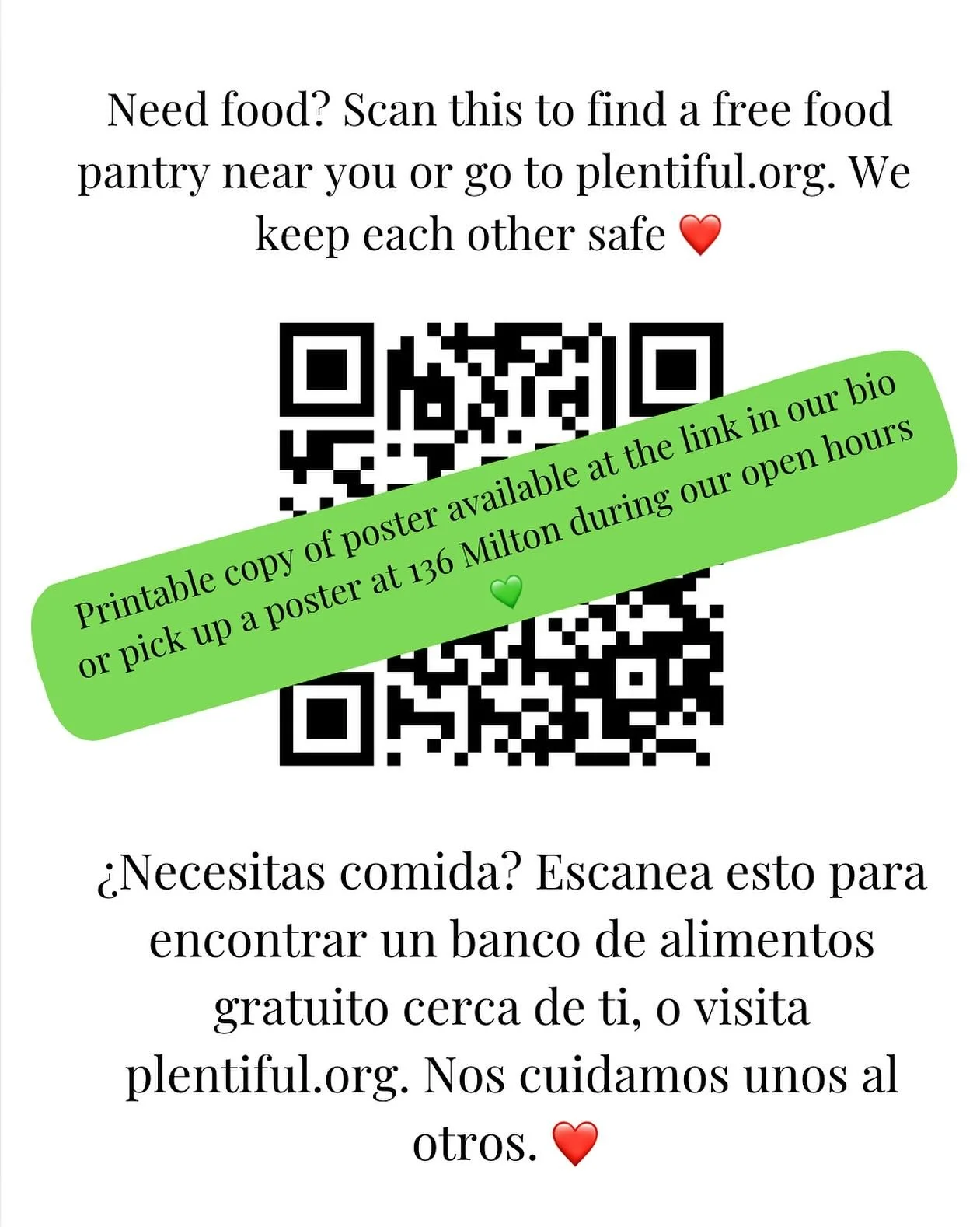 Looking for more ways to help in the SNAP shut down? Here&rsquo;s a poster with a map of pantries in all the boroughs that you can share with your neighbors. Link to print is in our bio, and we&rsquo;ll have copies available for pick up at 136 Milton