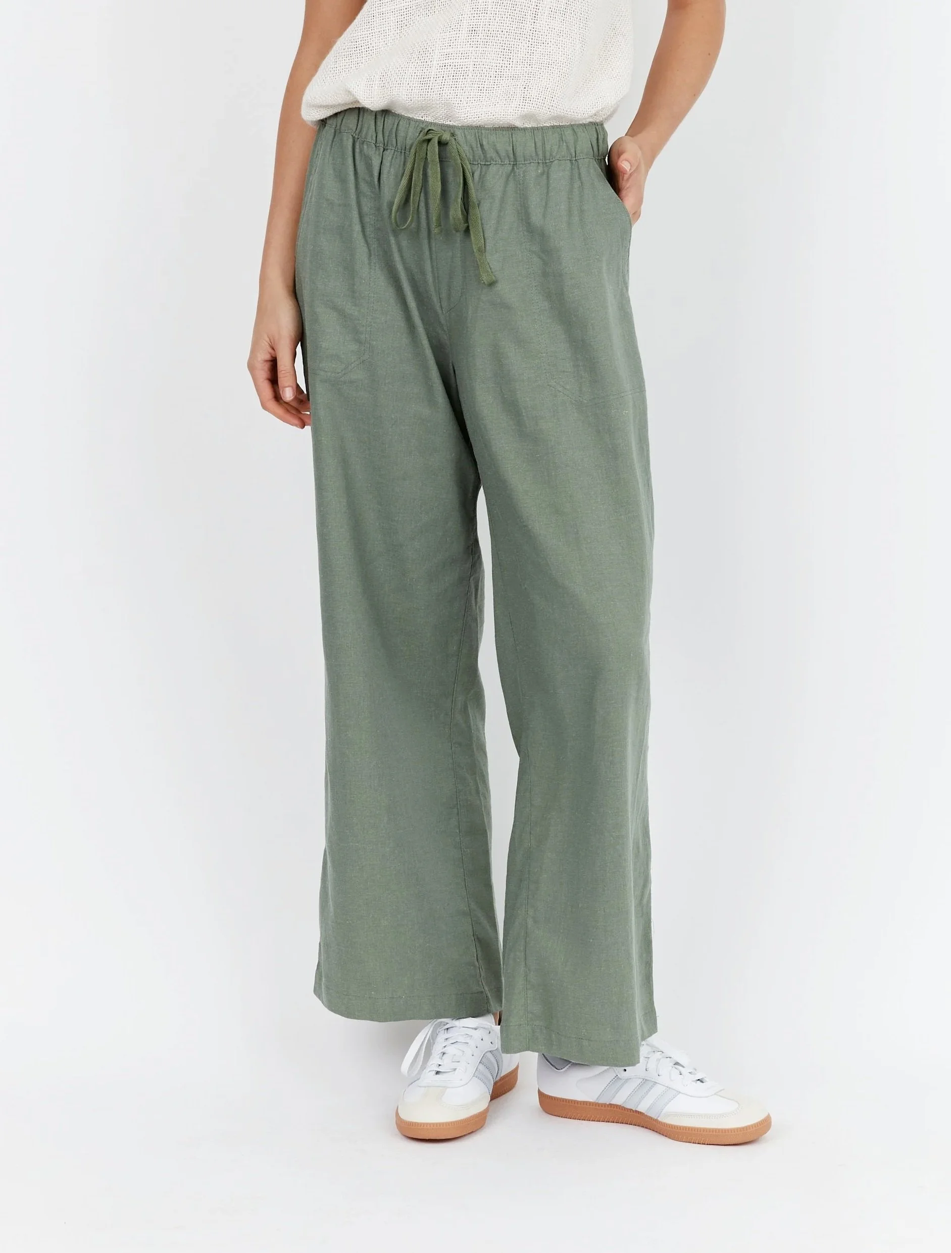 Carbon The Label Isla Linen Pants Sealeaf Green
