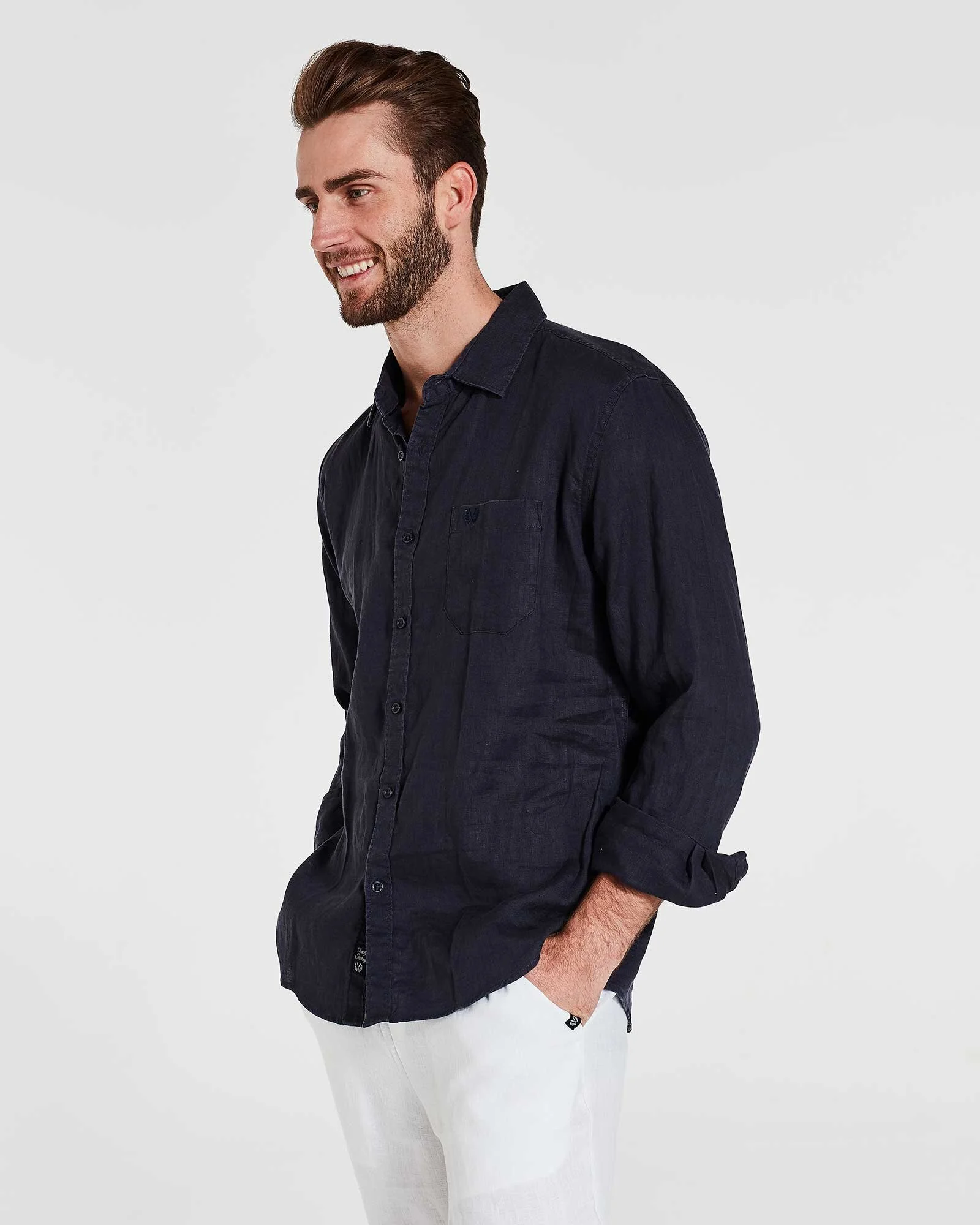 Coast Clothing Men's Linen Shirt Navy — Cotton Wool Womens And Mens