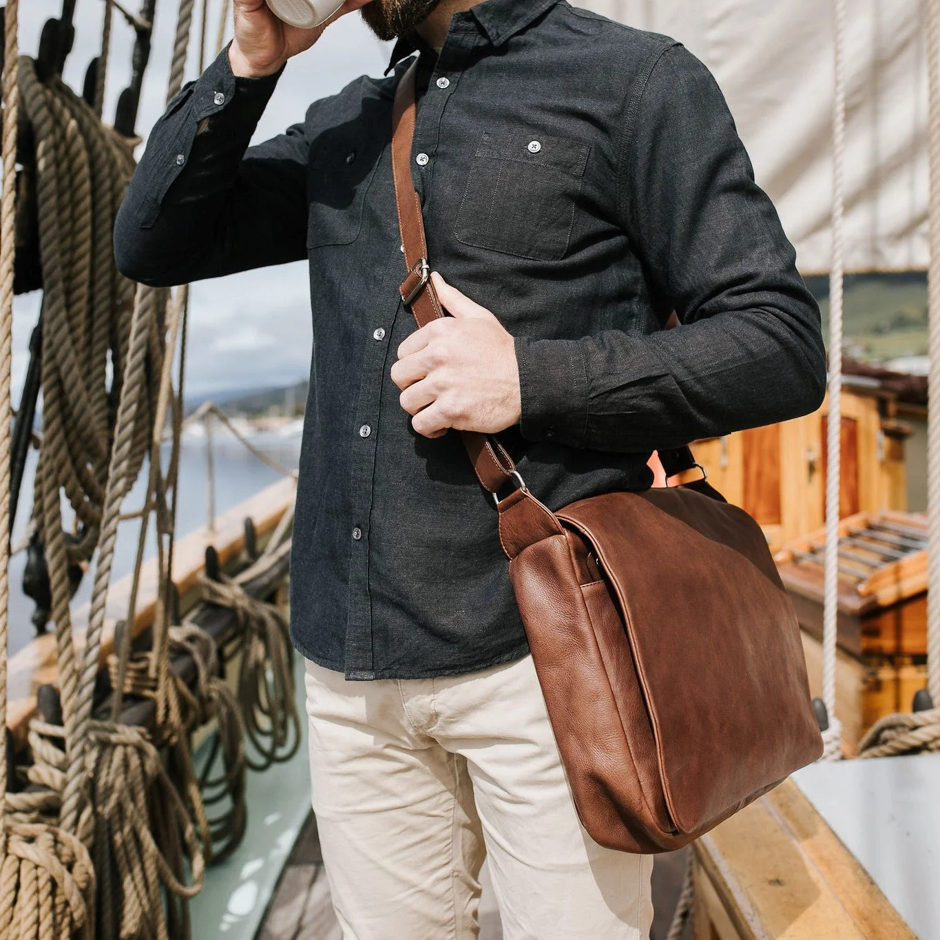 Henk Berg  Leather Thor Satchel Brown