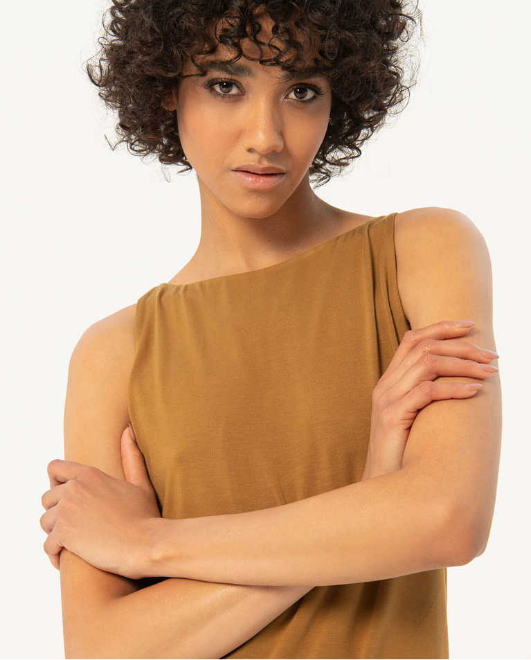 Surkana top donna in viscosa color cammello main image 1