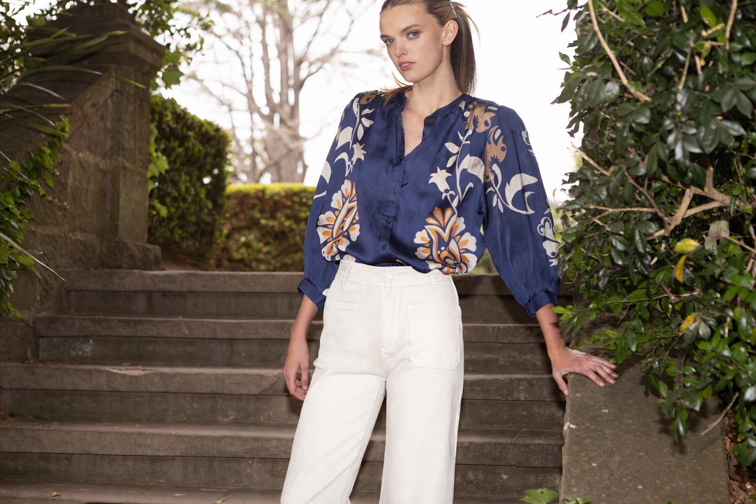 Lola Australia Jane Silky Shirt Francine Navy