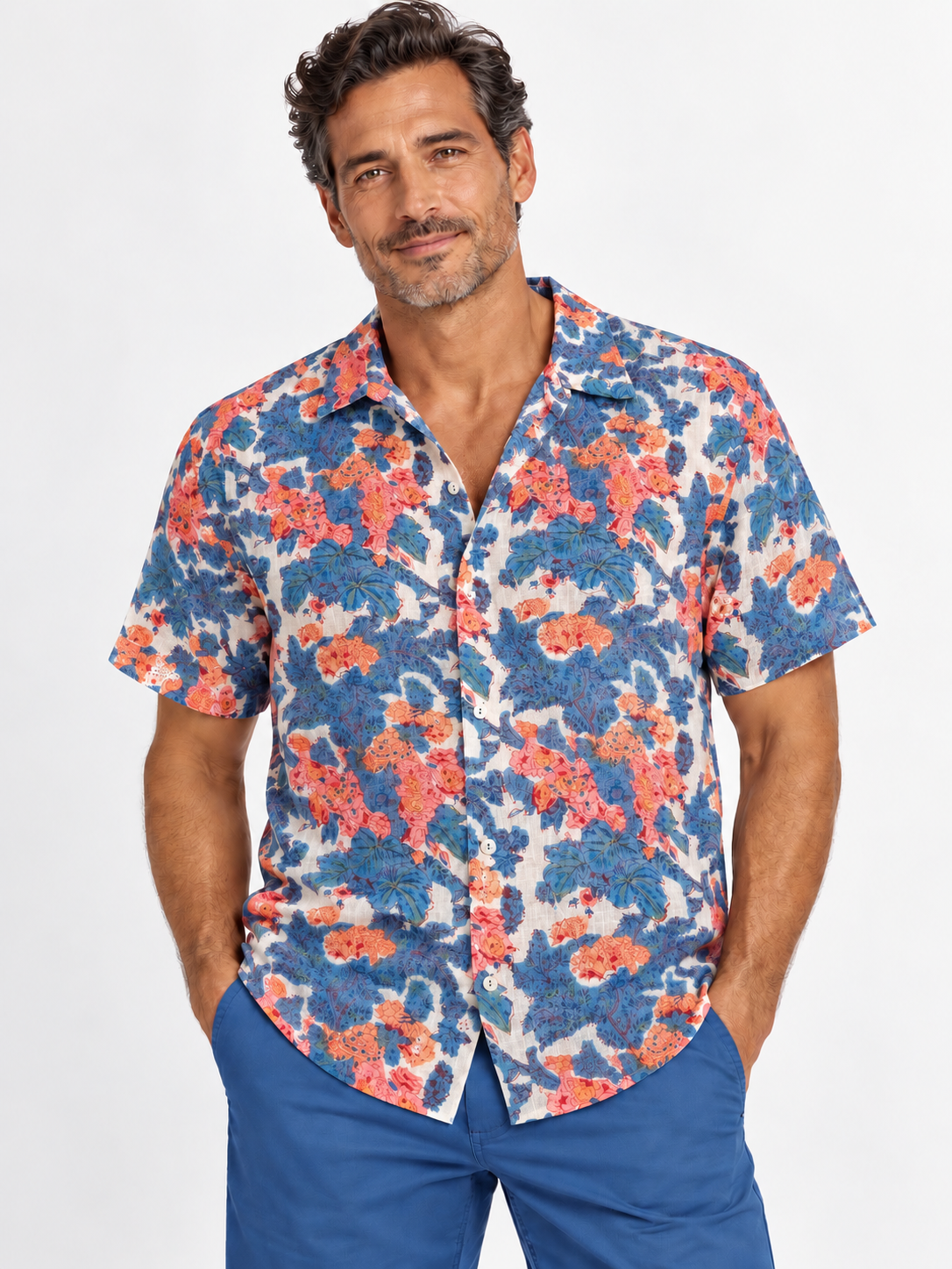 Cochin Blue Pink Geranium Short Sleeve Shirt