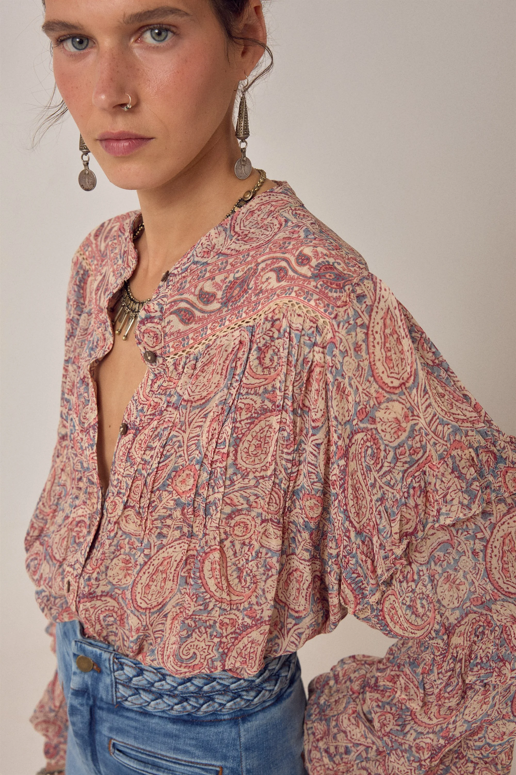 MAISON HOTEL - COSIMA -BLOUSE-WILD DUST-CottonWool