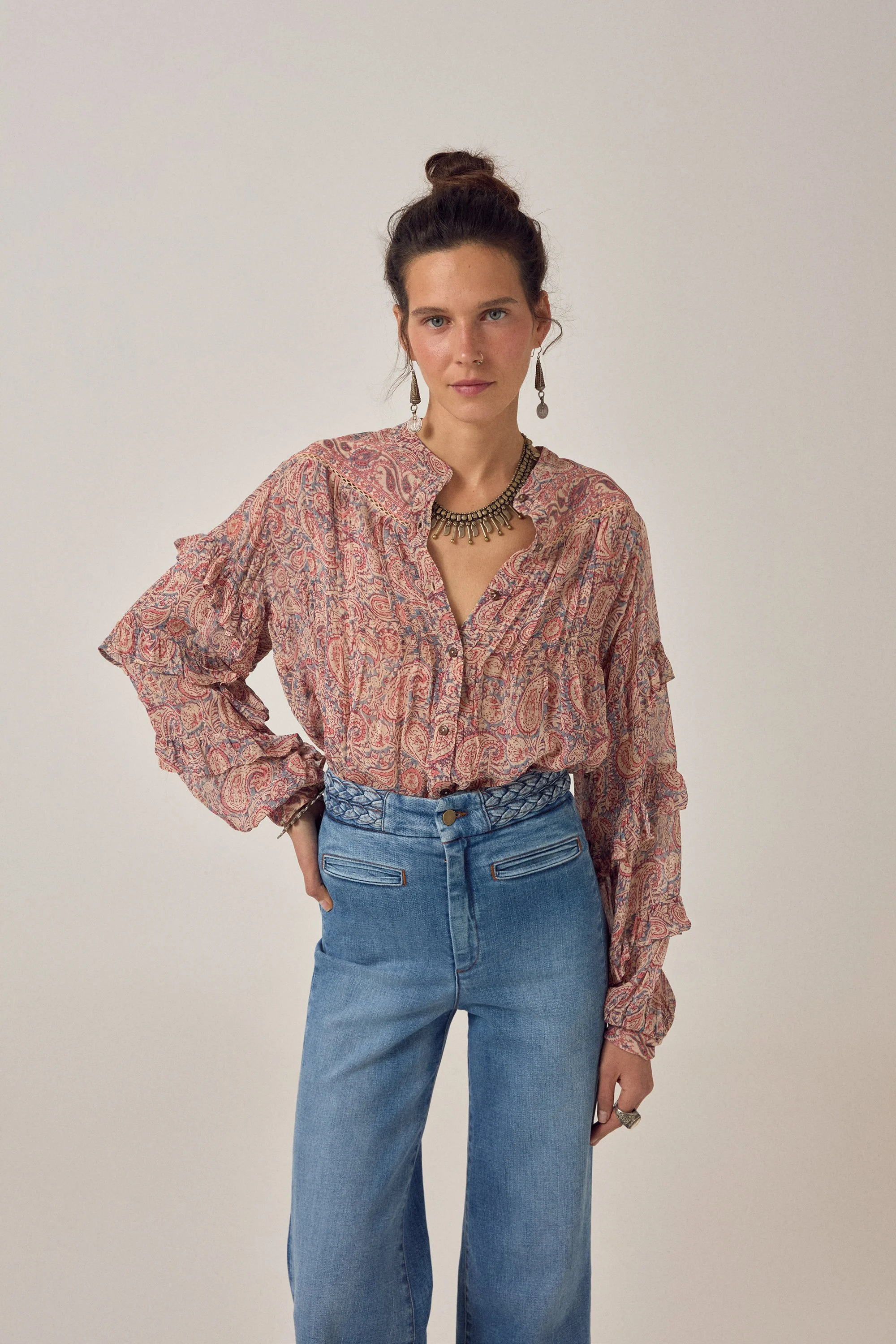MAISON HOTEL - COSIMA -BLOUSE-WILD DUST-CottonWool