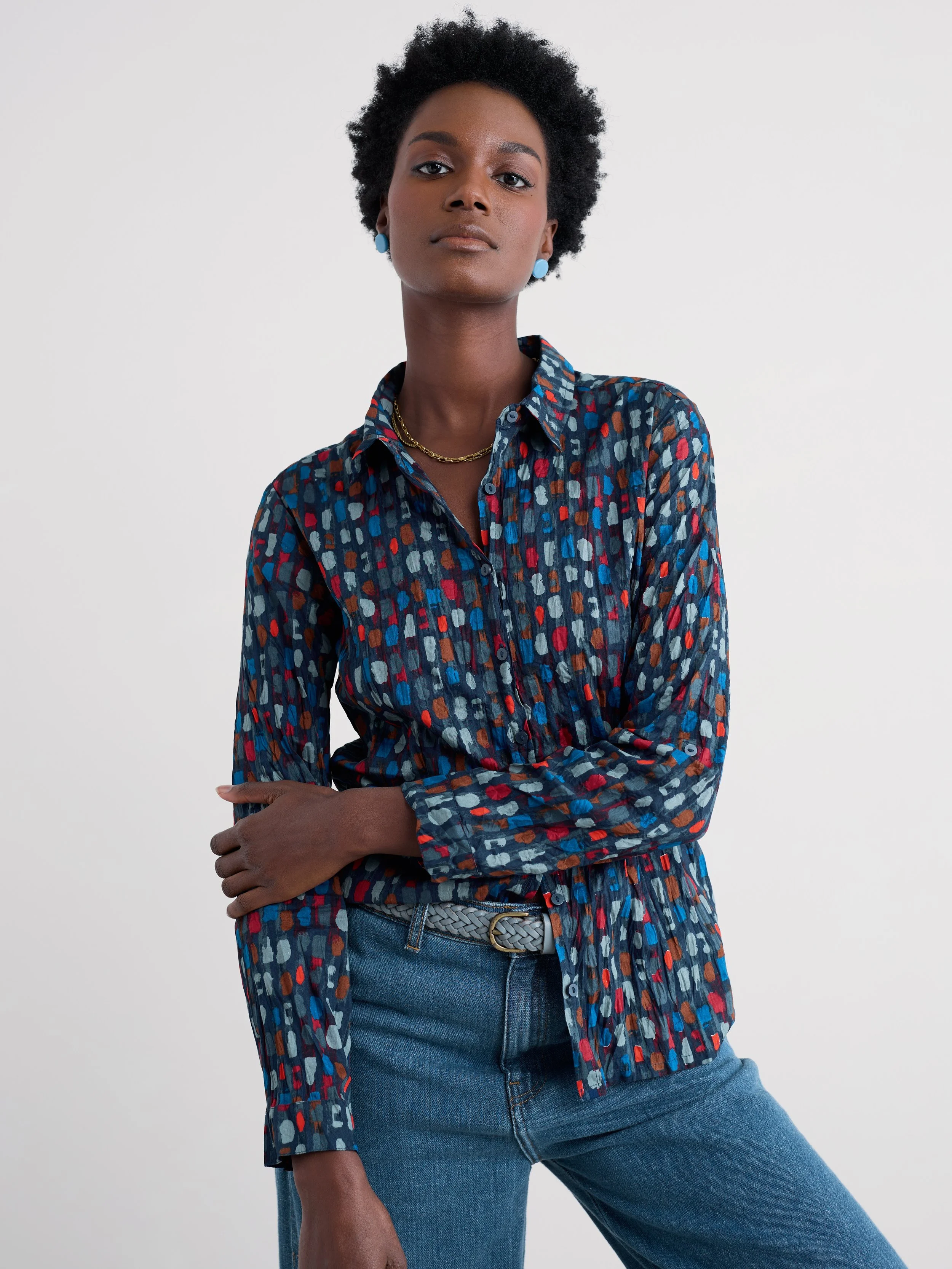 Seasalt Cornwall Larissa Shirt Dye Strokes Dark Lugger