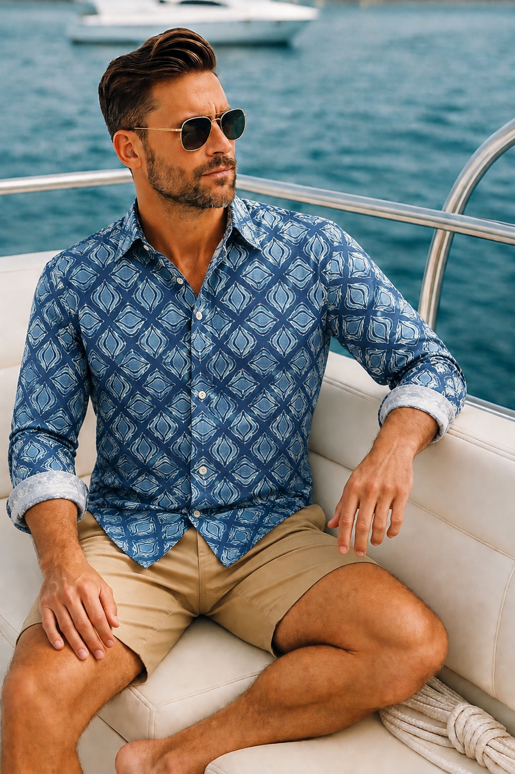Cochin Blue Men's Blue Jasmine Long Sleeve Shirt