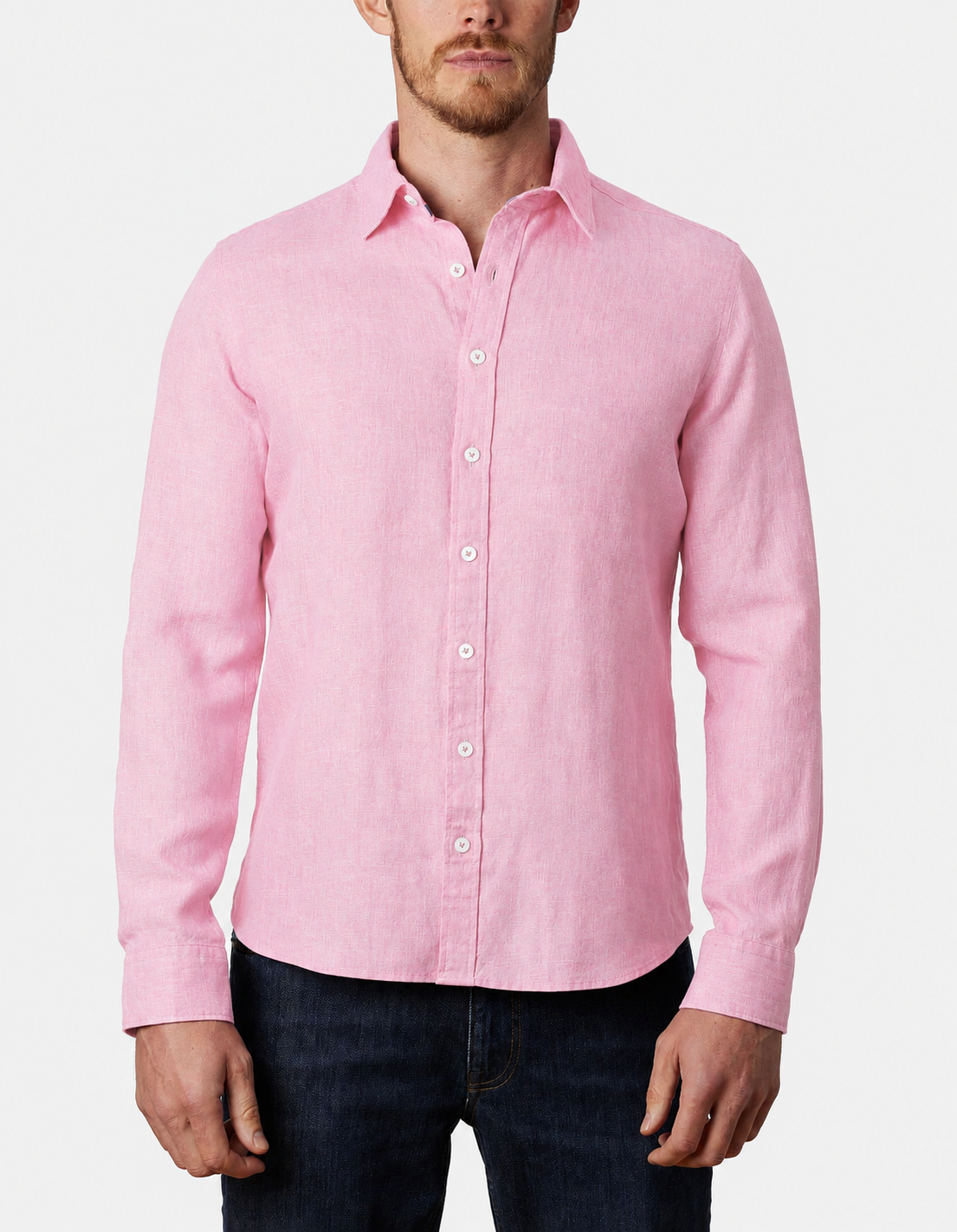 Abelard Piatto European Linen Long Sleeve Shirt Pink