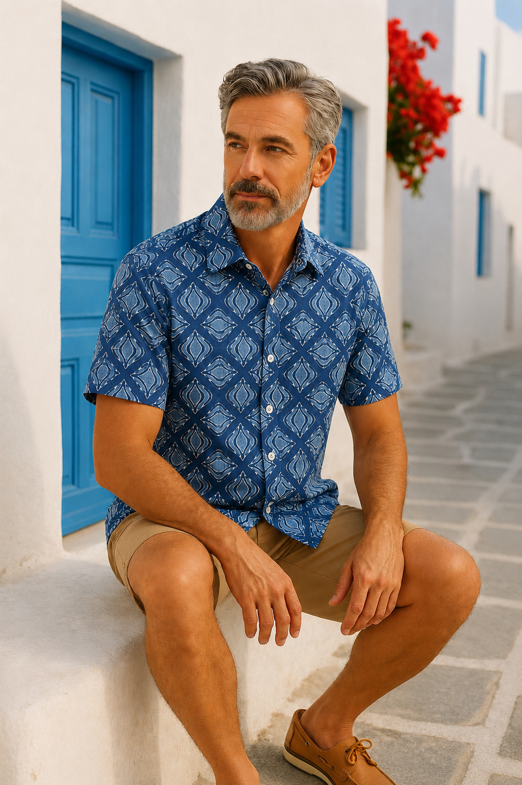 Cochin Blue Men's Blue Jasmine Short Sleeve Shirt