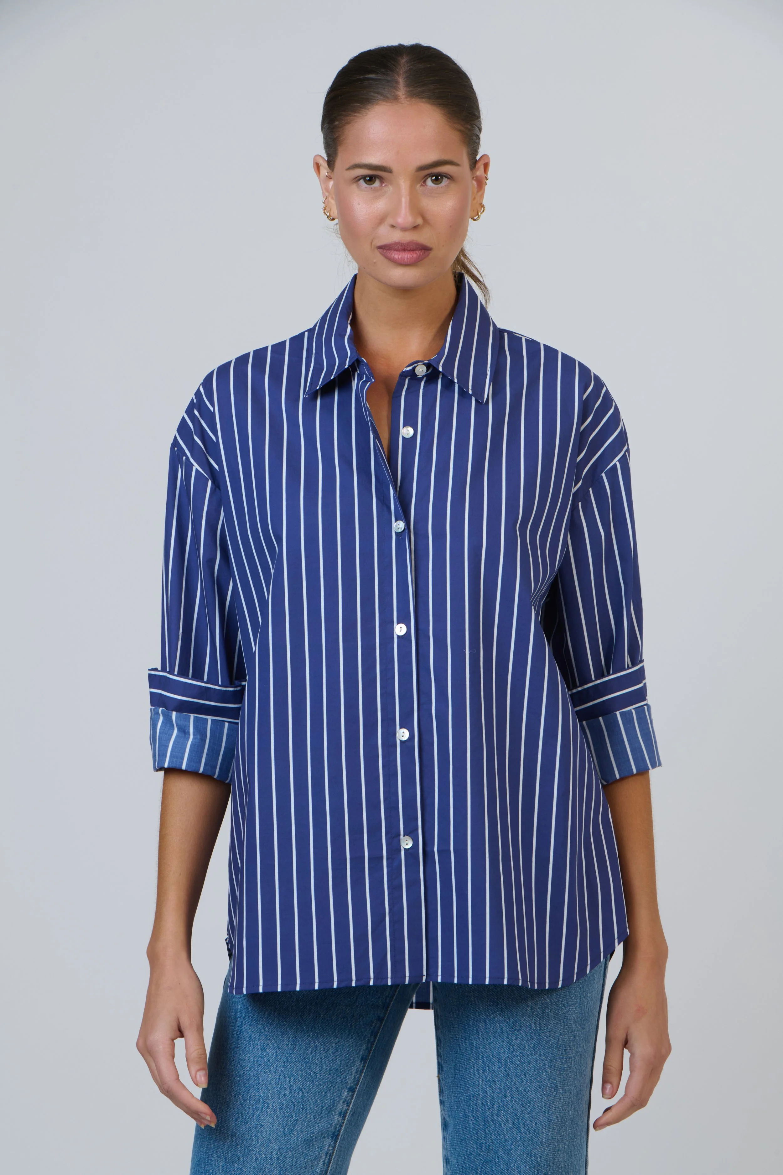 Enveloppe Boyfriend Shirt Marine-CottonWool