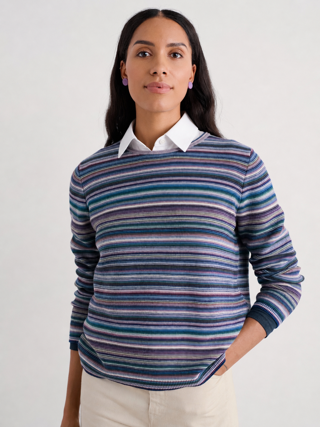Seasalt Cornwall Makers Jumper Ripple Marks Grape Thistle