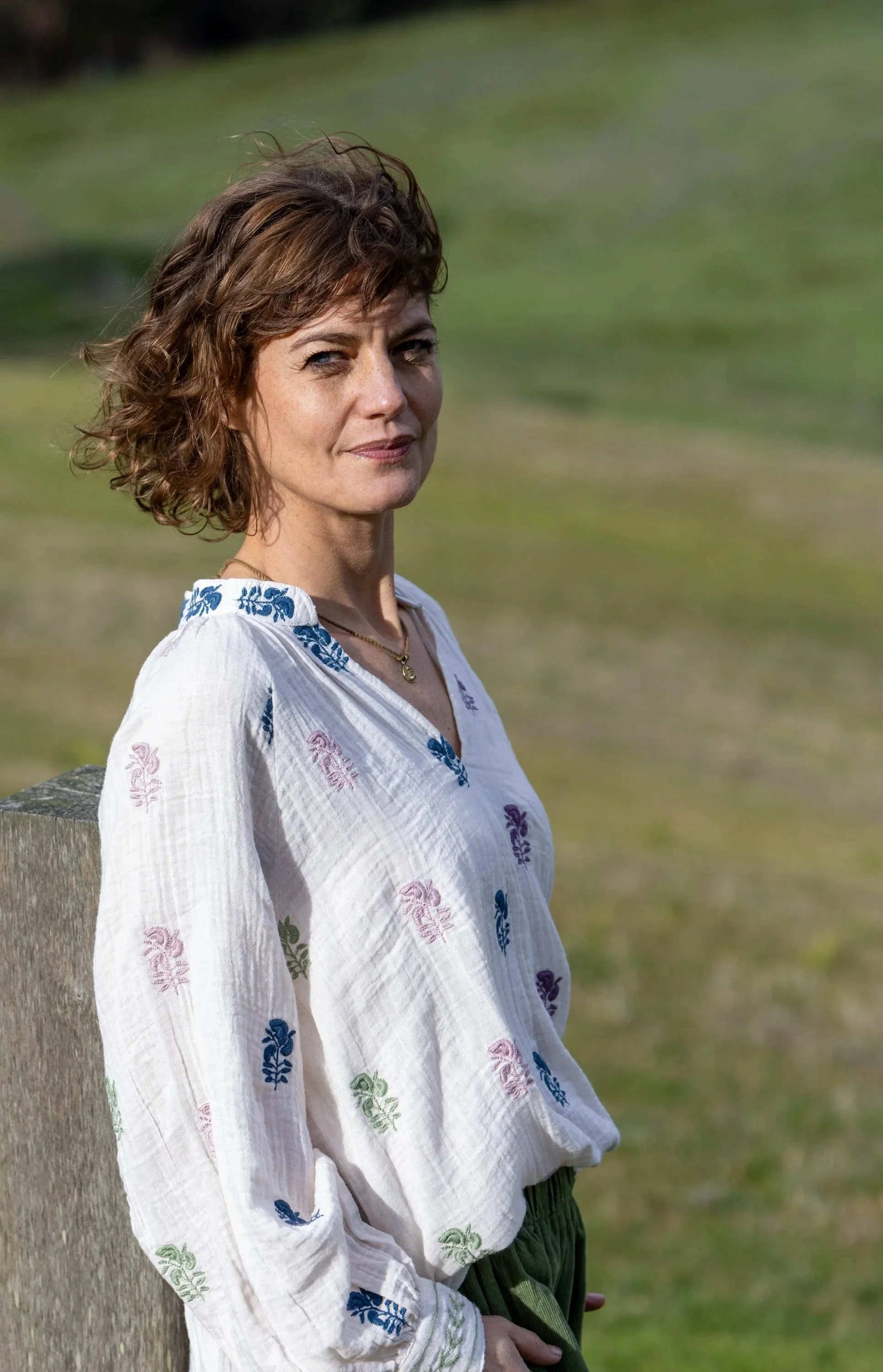 Mandalay Designs Flower Paisley Embroidered Blouse Cream