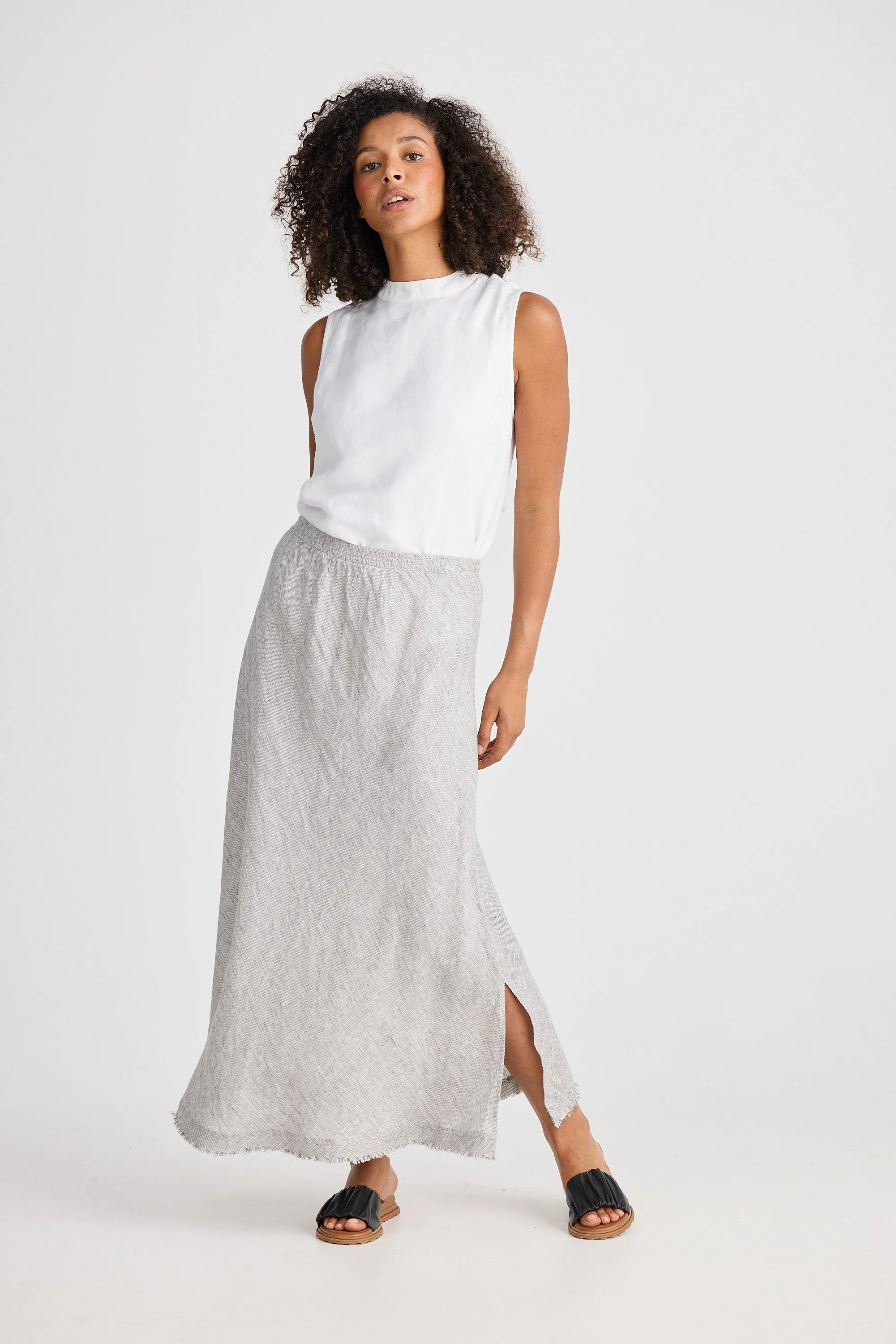 Shanty-Sicily-Linen-Skirt-Charcoal-Fleck-CottonWool