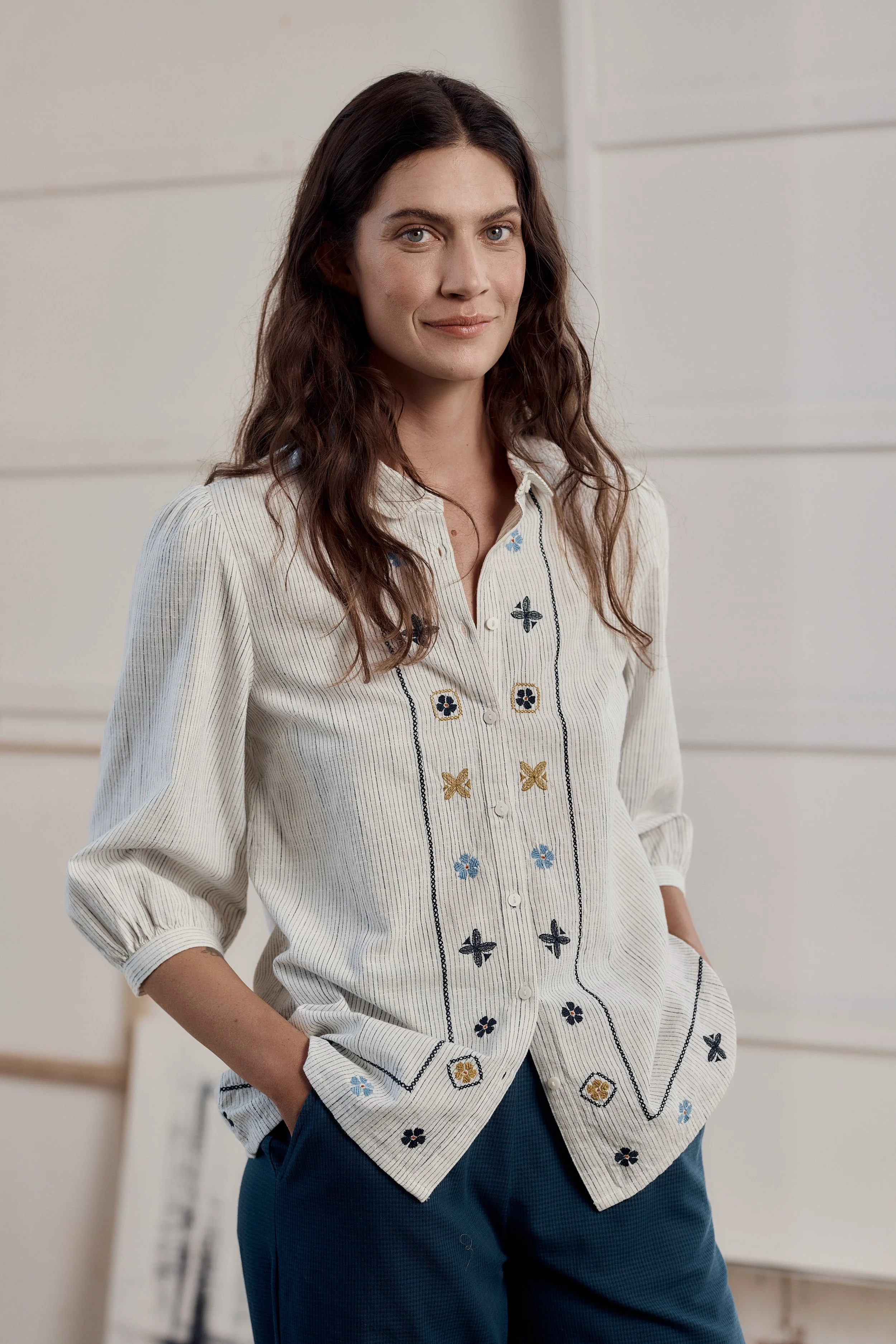 Seasalt Hope Cottage Embroidered Blouse Simplicity Stripe