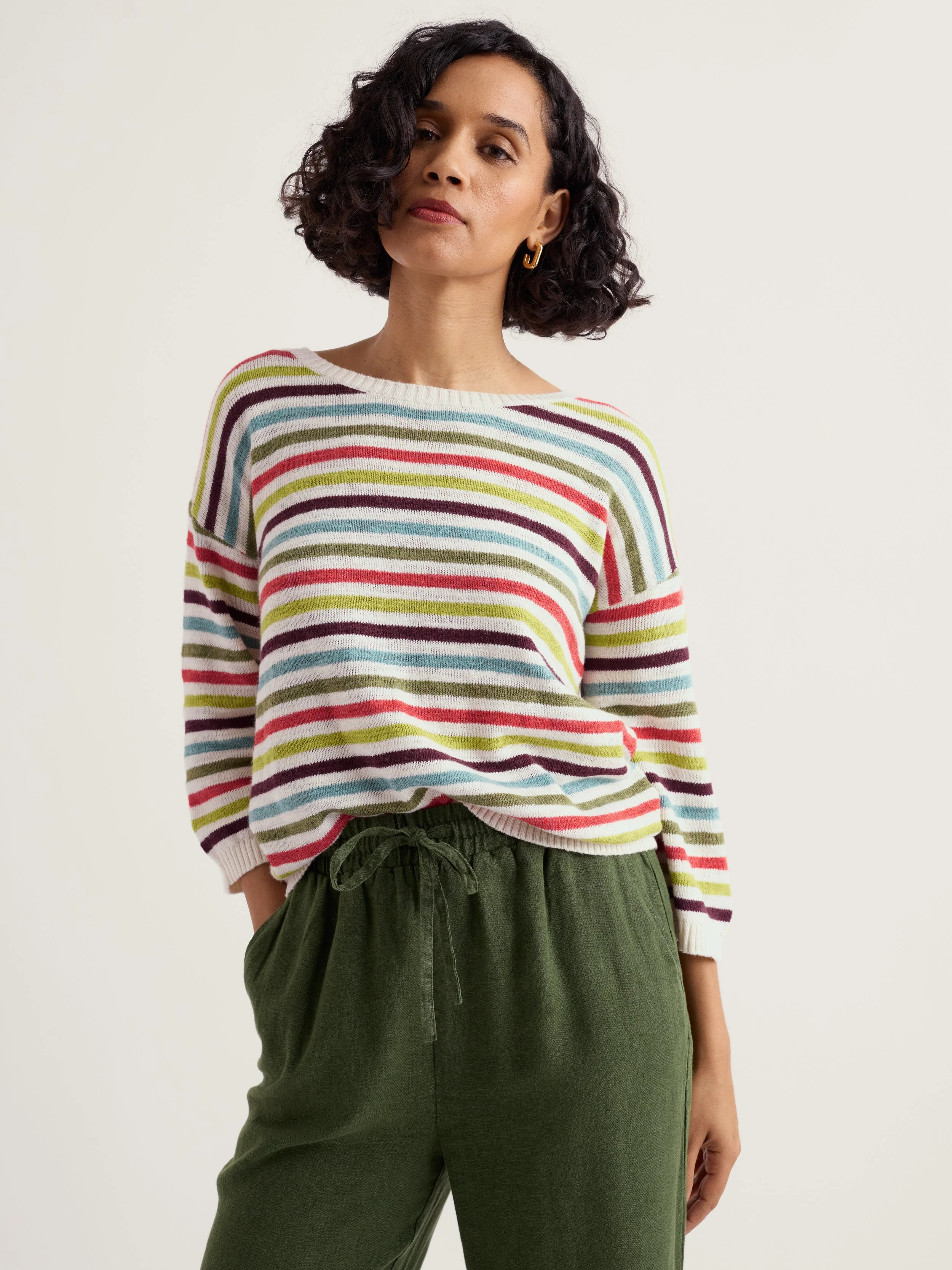 Seasalt Cornwall Knavock Striped Linen Jumper Cornish Camelian