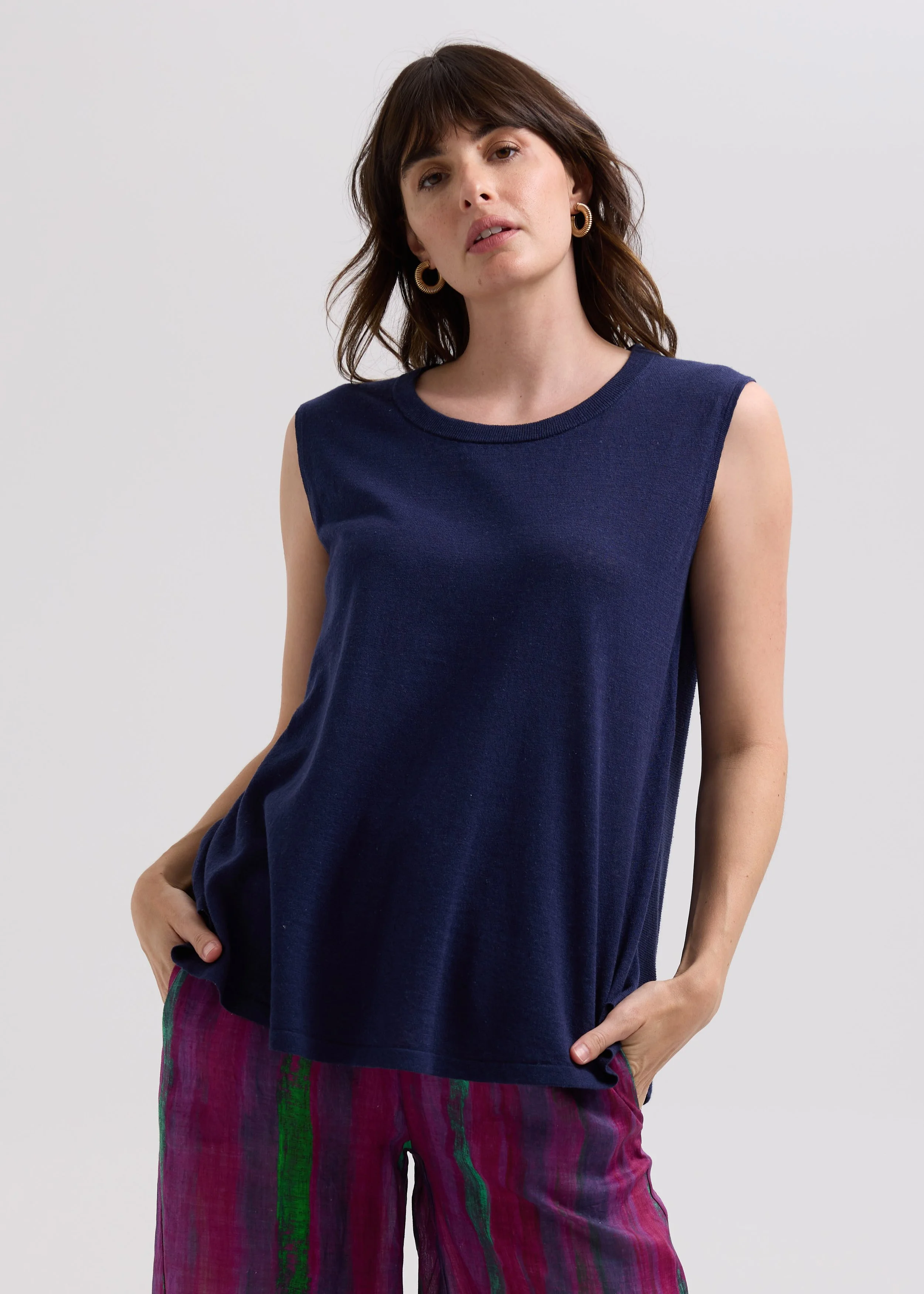 LD-and-Co-LC7766-Linen-A-Line-Top-Marine-CottonWool