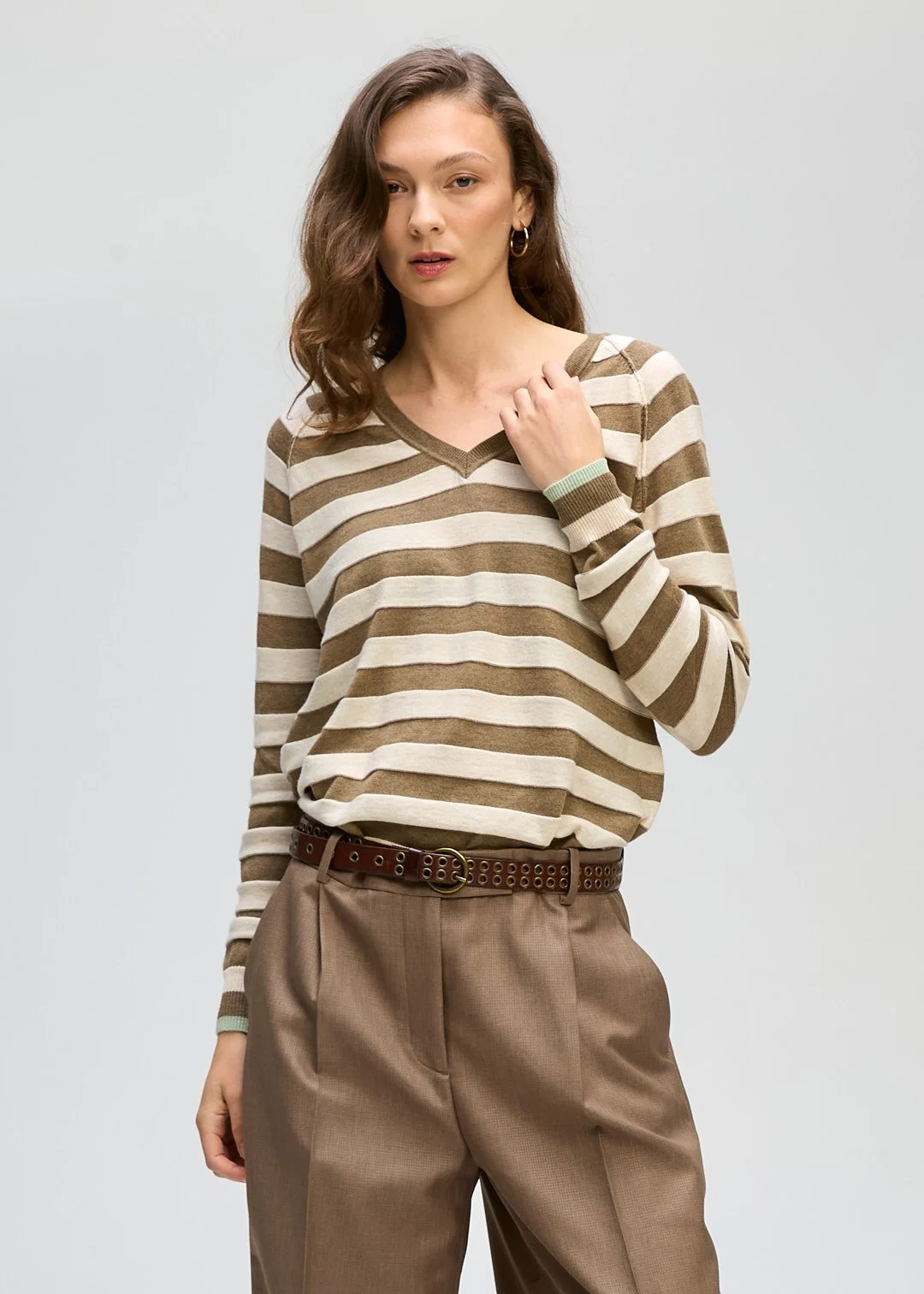 LD and Co Cotton Stripe V Jumper - 2 Colours