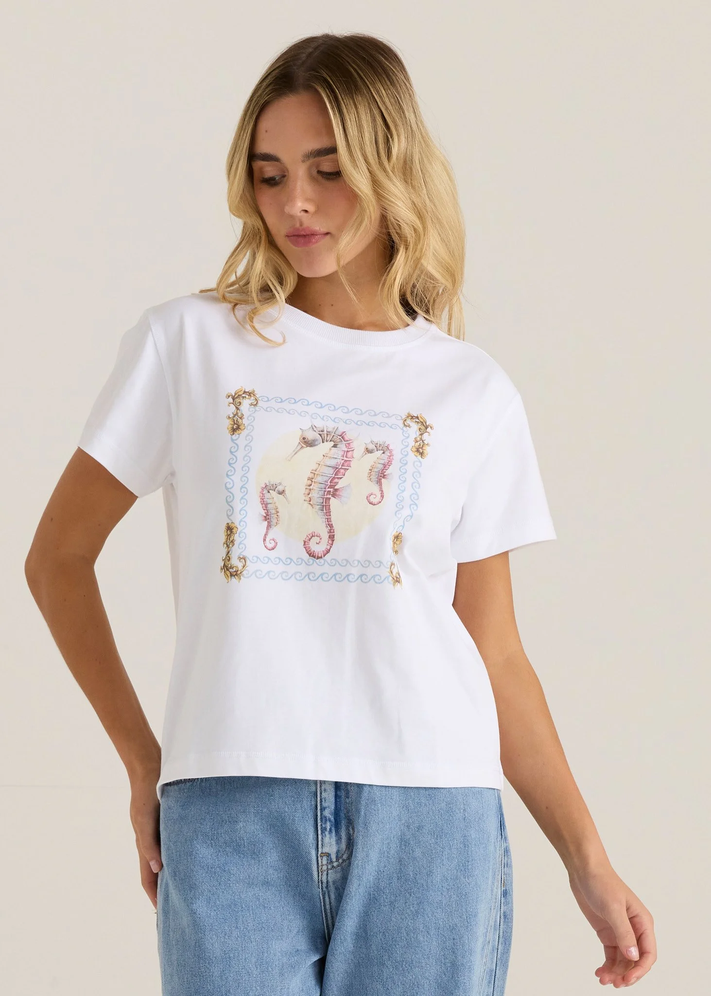Sass Clothing Ray Tee Seahorse White