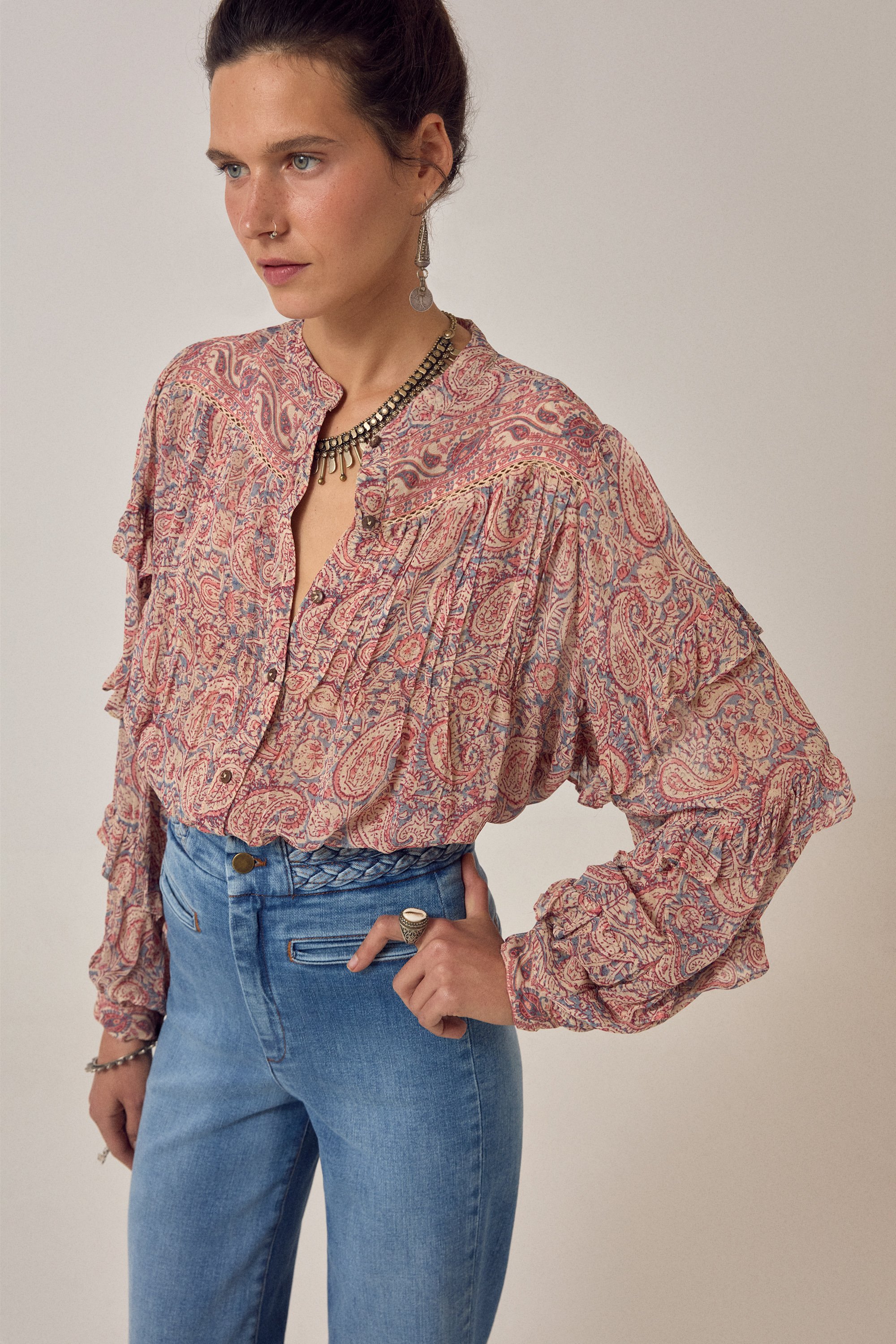 MAISON HOTEL - COSIMA -BLOUSE-WILD DUST-CottonWool
