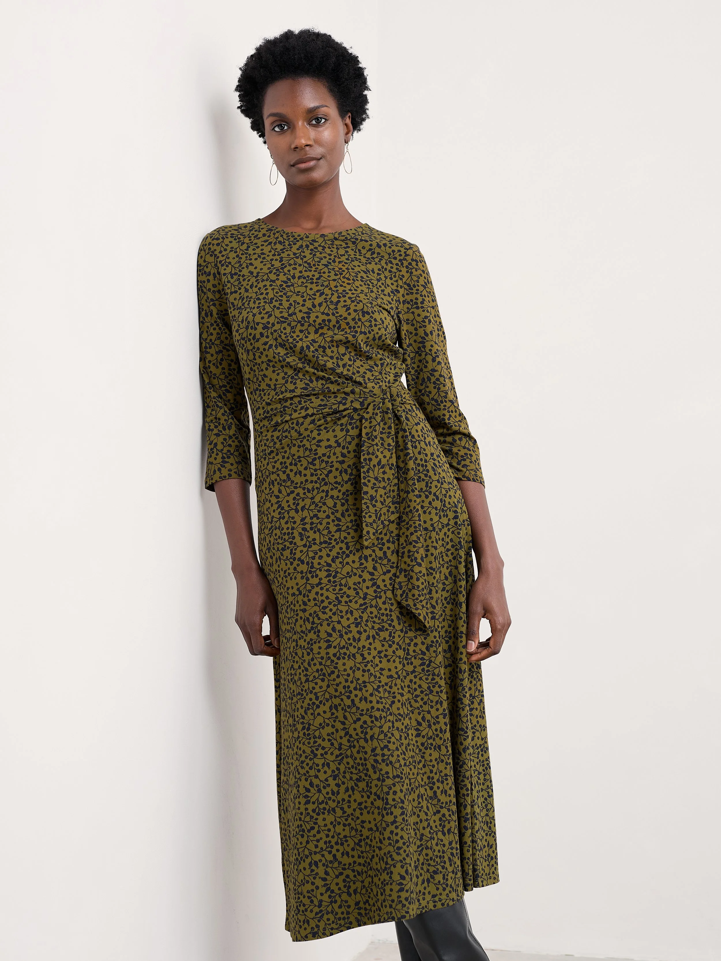 Seasalt 3/4 Fettling Dress Berry Branches Olive