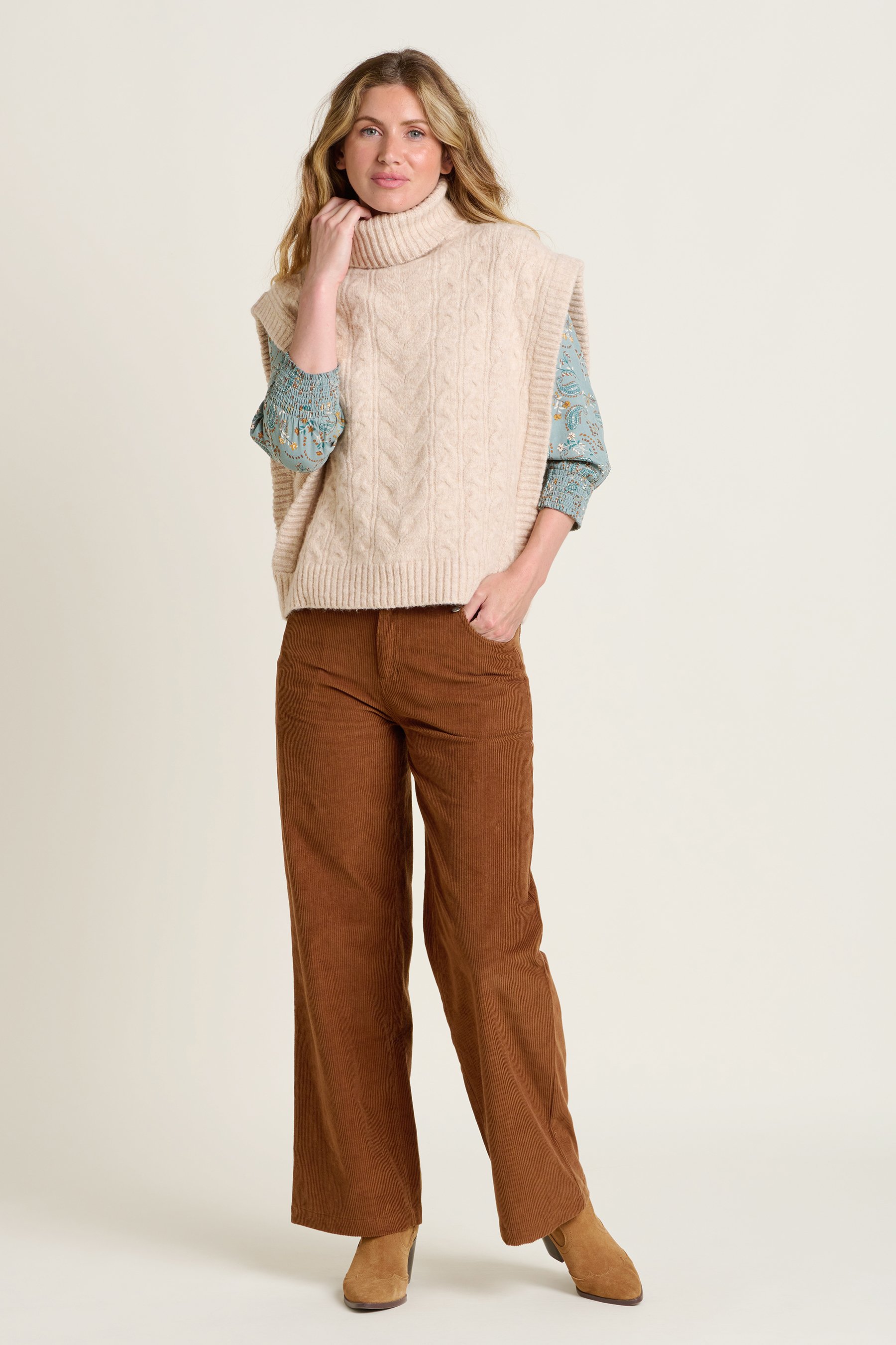 Brakeburn-Cable-Knitted-Vest-Stone-CottonWool
