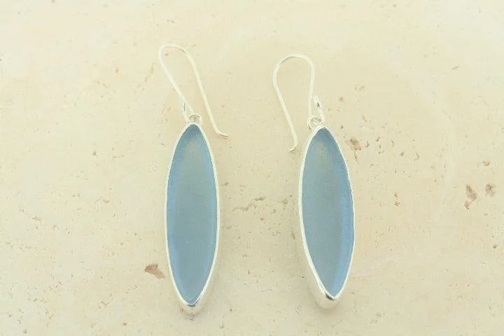 Makers and Providers Sterling Silver Seaglass Spear Earrings Pale Blue