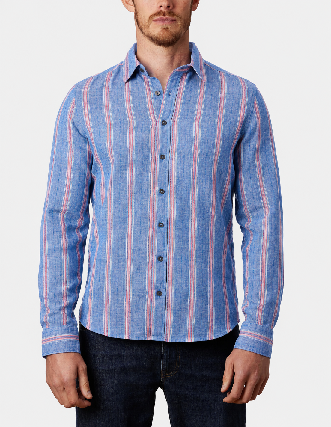 Abelard Piatto Linen Long Sleeve Shirt Blue Pink