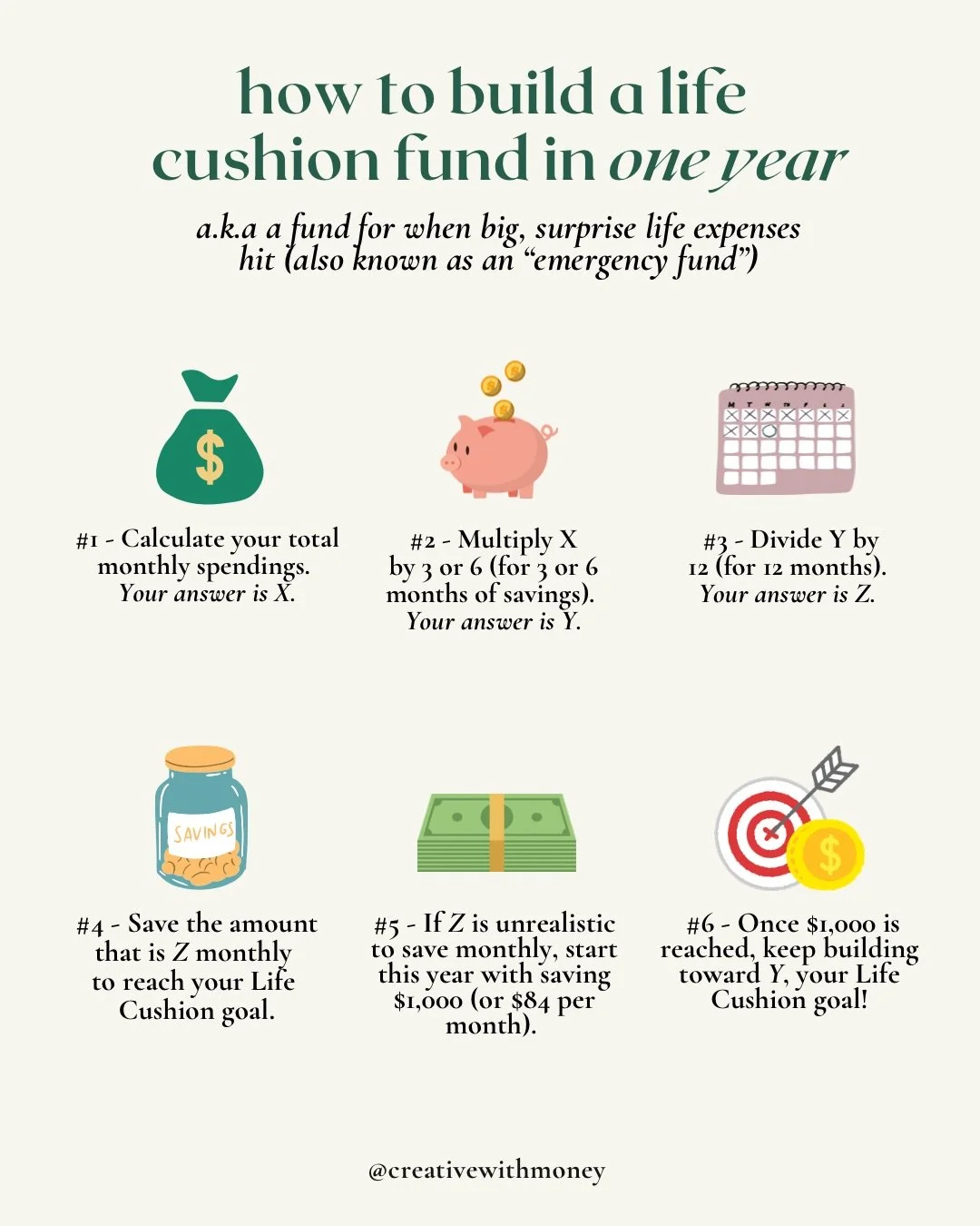 BEGINNER LIFE CUSHION FUND! 💸

Comment &ldquo;GAME&rdquo; to get my FREE Financial Game Plan if you want more free strategies to get your money up this year! 💰

I say beginner because the average advice is save 3-6 months of expenses, which I now s