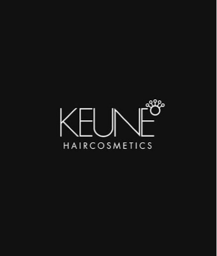 The image features a black background with the word 'KEUNE HAIR COSMETICS' written in white, minimalist font at the center.