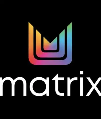 Colorful logo with the word 'matrix' written below in white, on a black background.