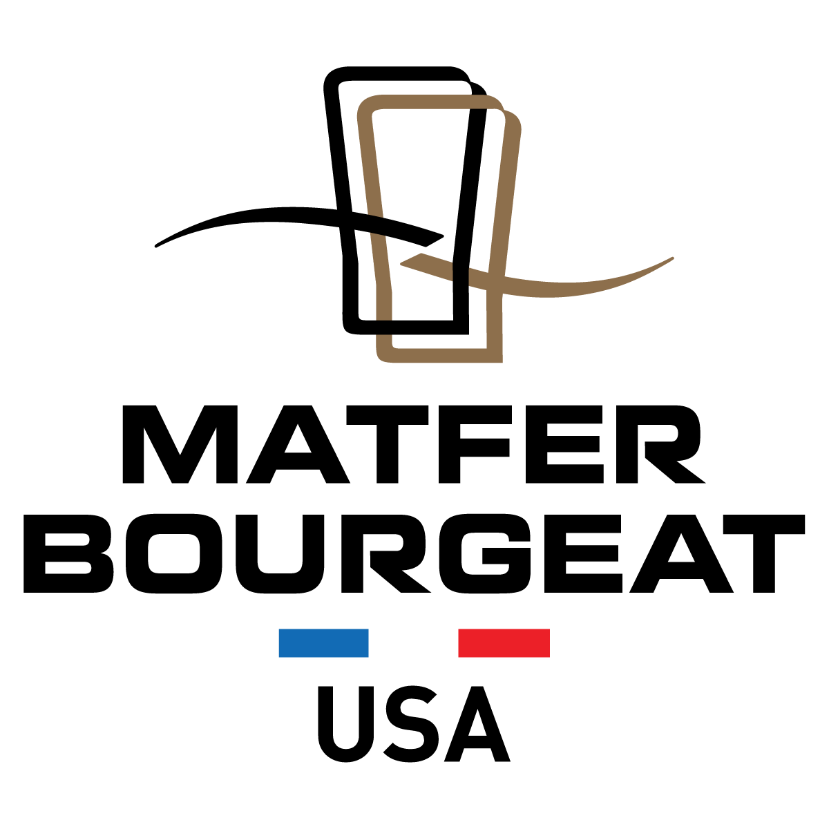 Line art illustration of a cocktail glass with a straw, a bottle, and a lemon wedge, with a French flag beneath.