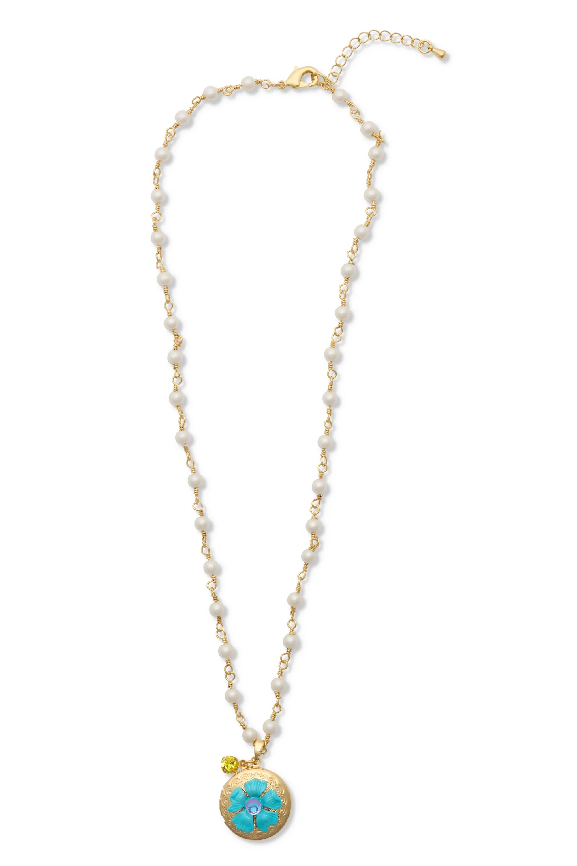 Pearl Locket Necklace, Turquoise, gold.jpg