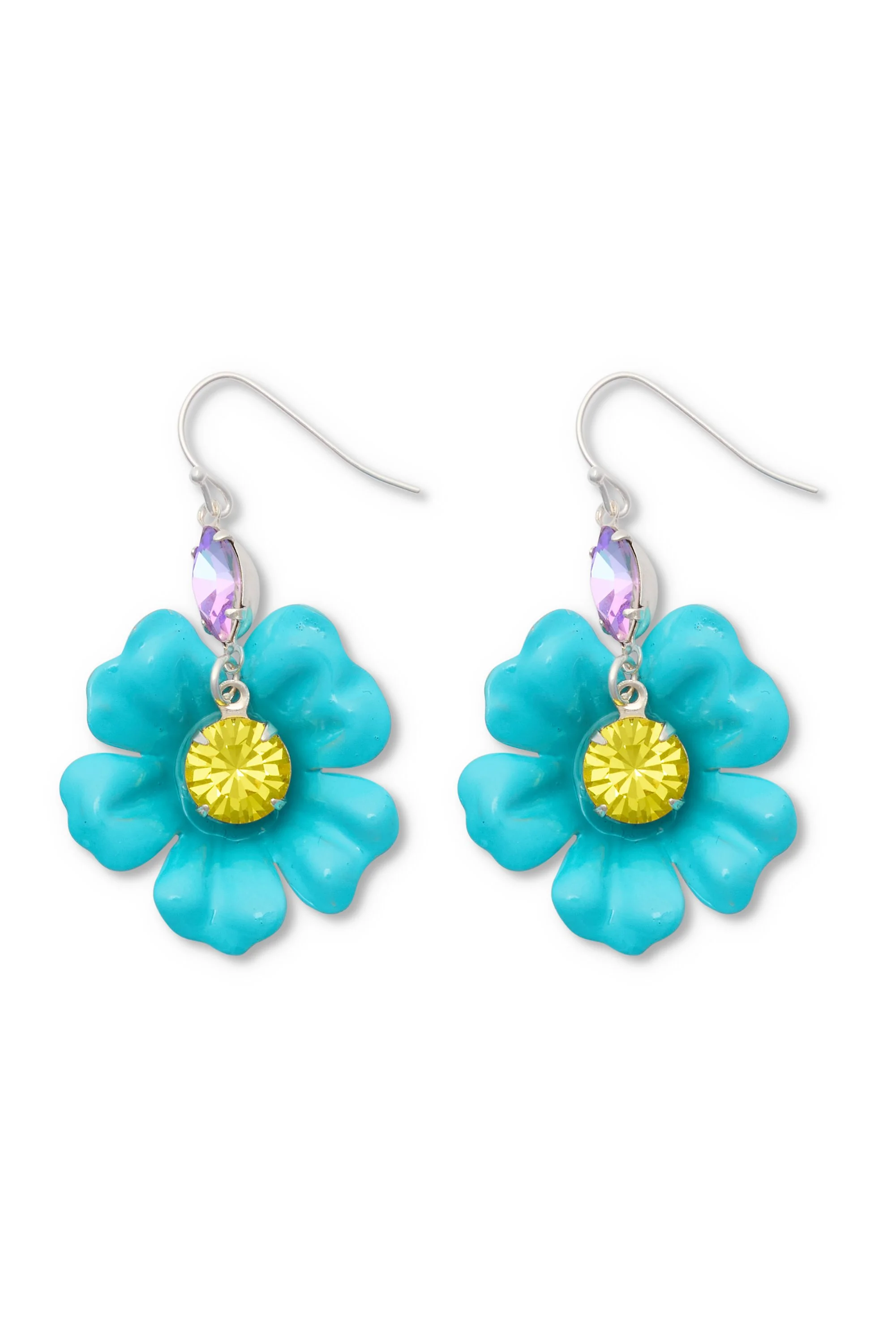 Crystal Bloom Earrings, Turquoise, silver.jpg