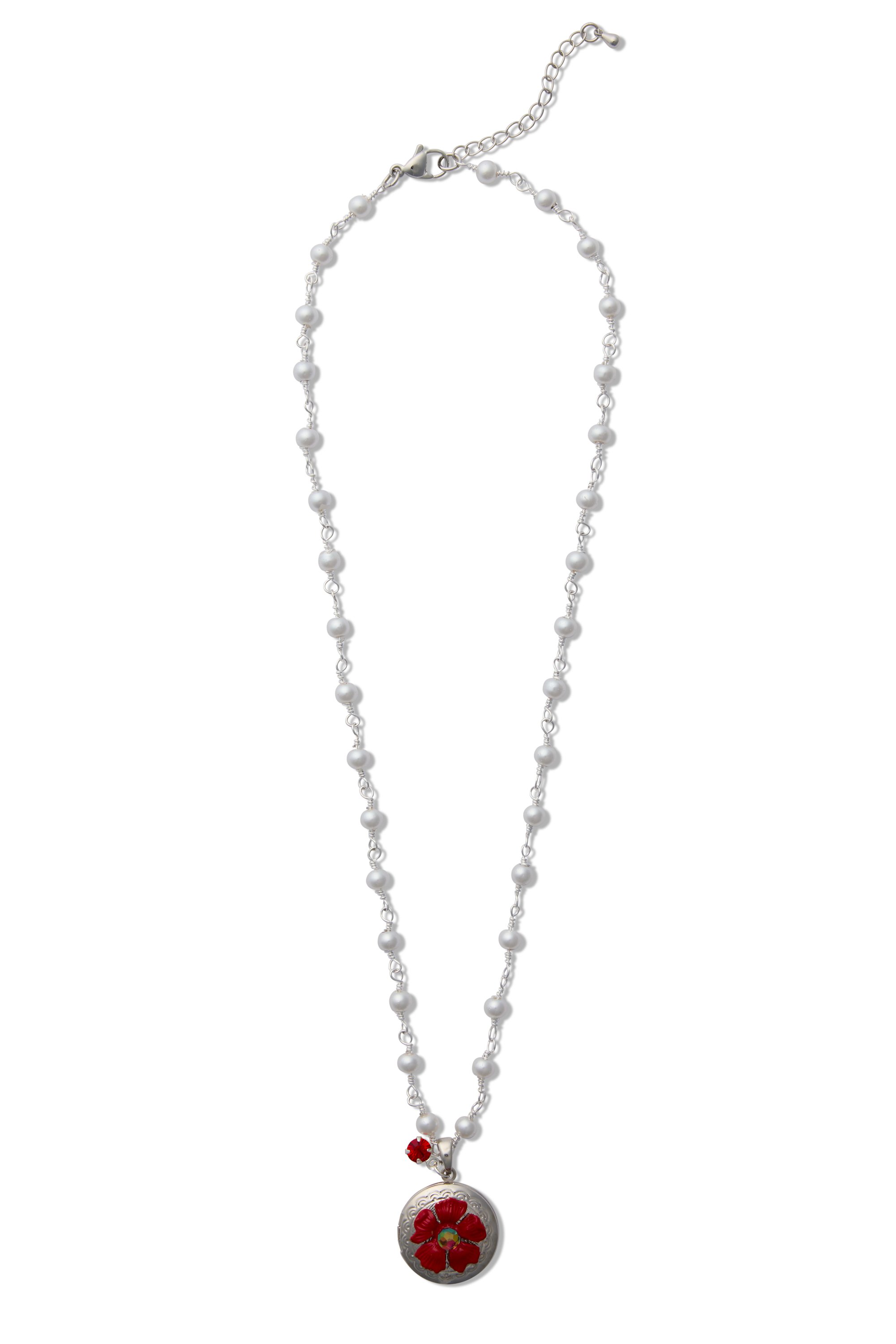 Pearl Locket Necklace, Poppy Red, silver.jpg