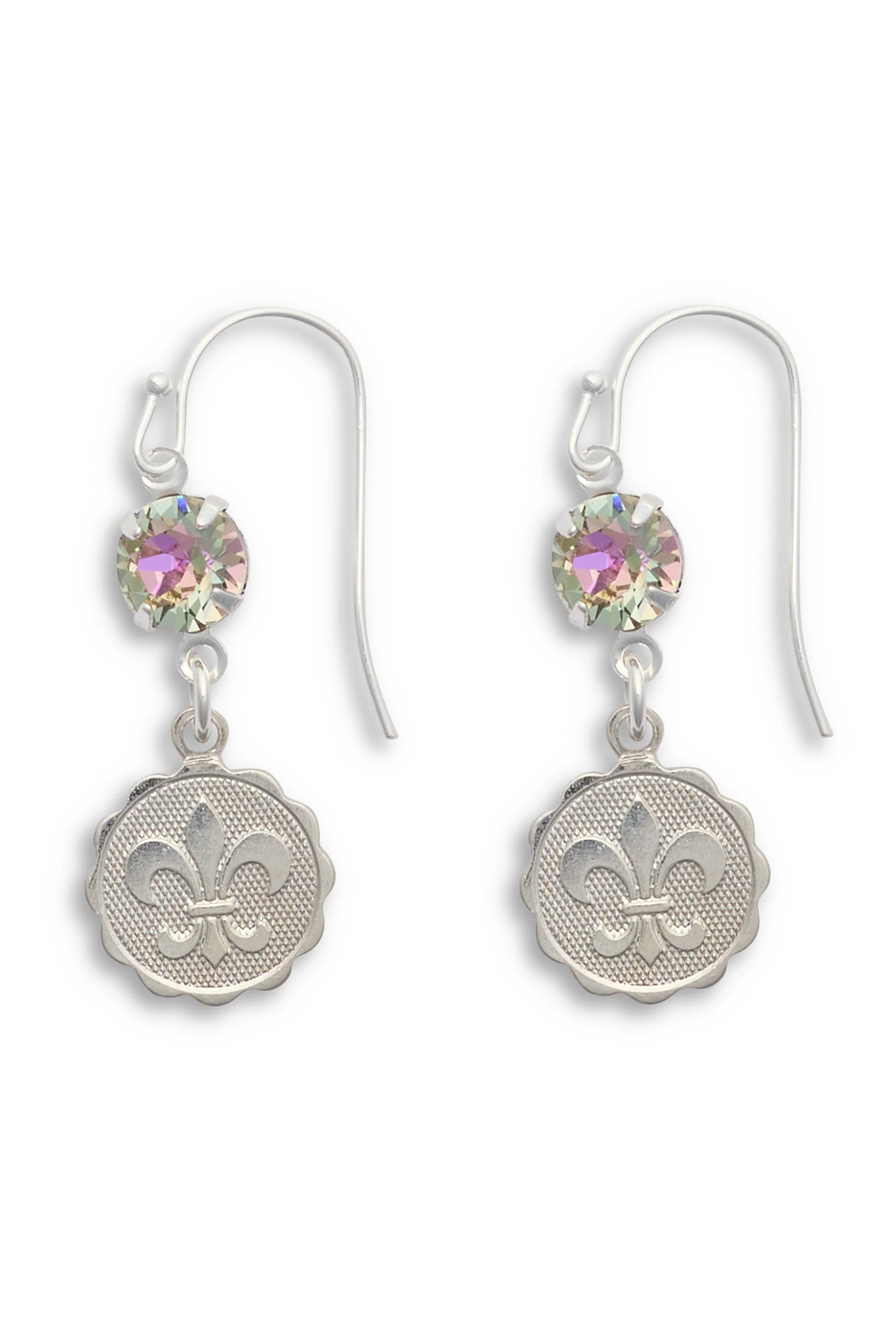 Fleur-de-lis Charm Earrings, Light Vitrail, silver.jpg